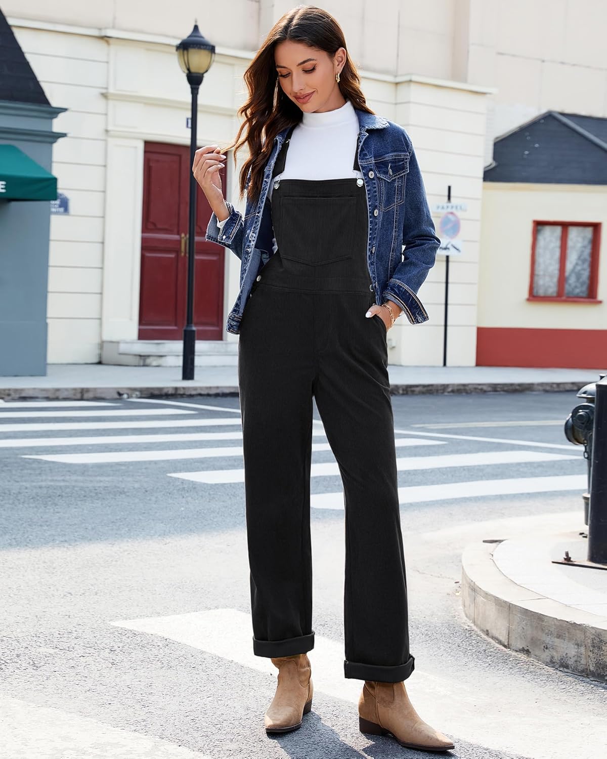 luvamia Corduroy Overalls for Women Loose Fit Baggy Straight Casual Adjustable Straps Bib Jumpsuit Overalls with Pockets - Image 9