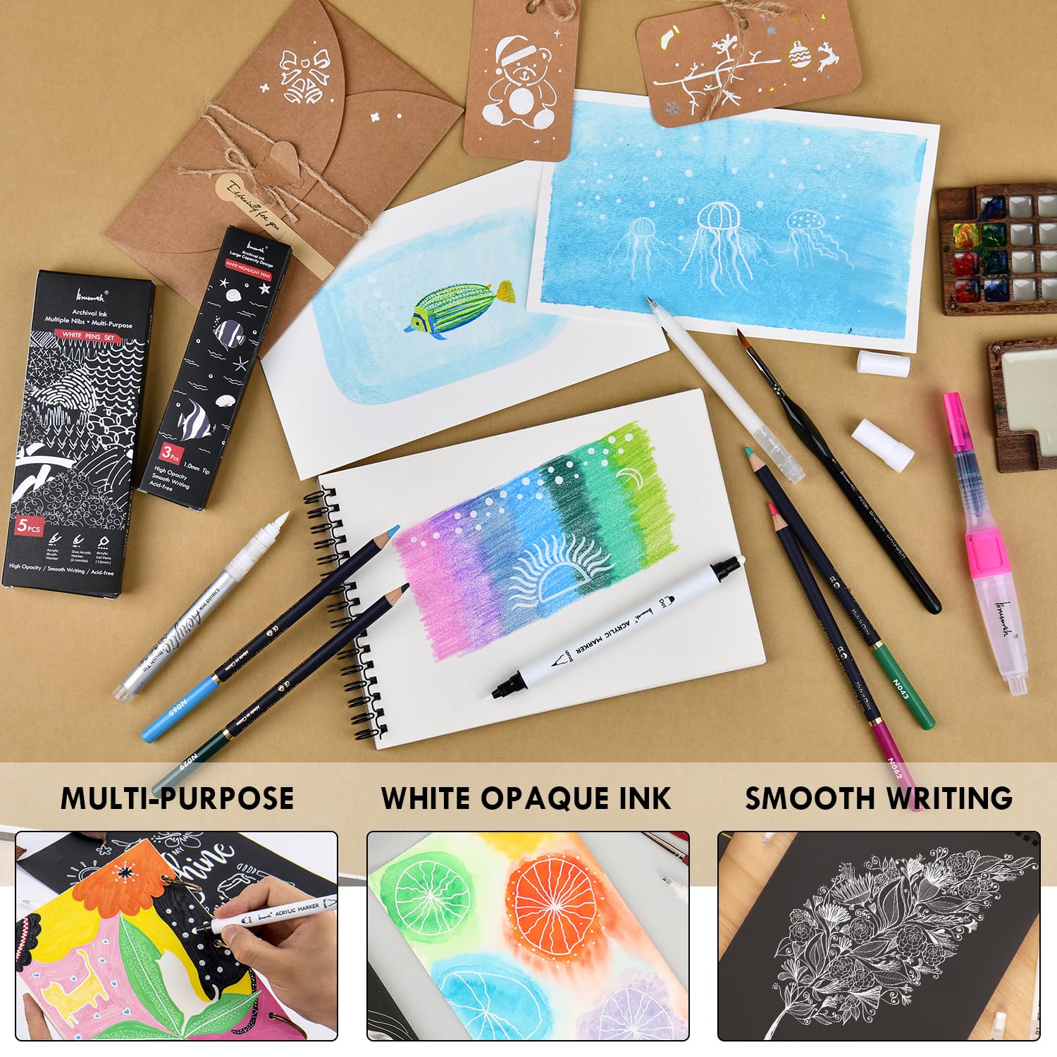 White Gel Pens Set - 5 Acrylic Paint Pens -4