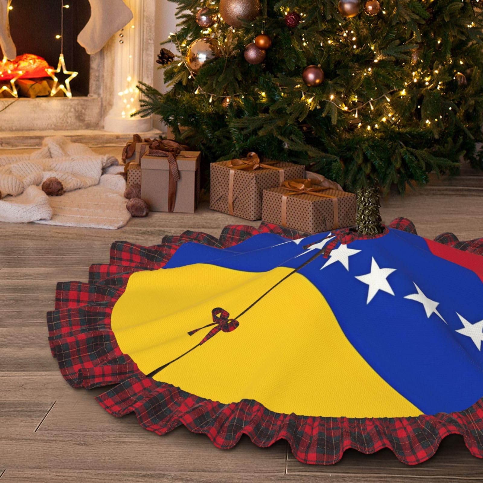 Jupe de sapin de Noël imperméable 122 cm avec dentelle rustique haut de gamme