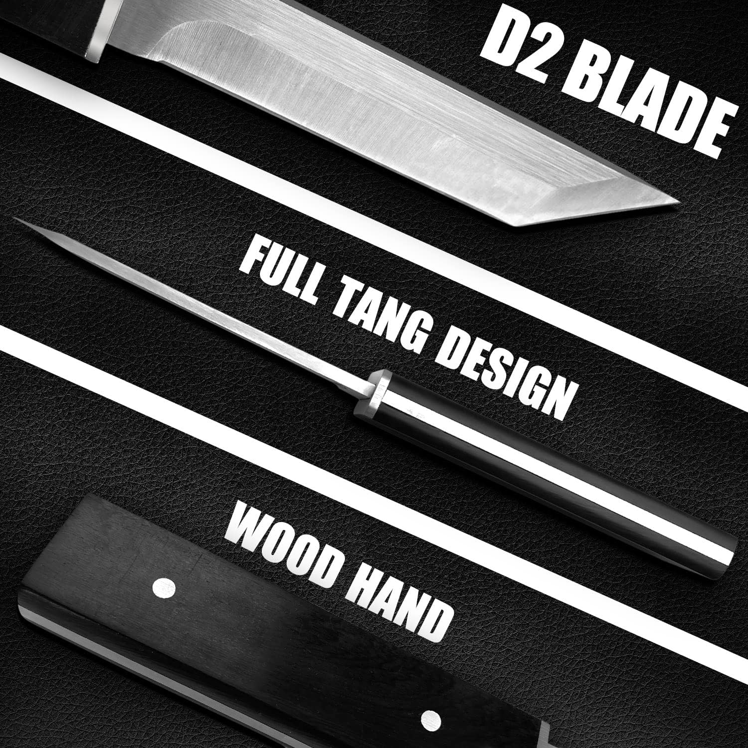 MADSABRE Handmade Japanese Samurai Katana Tanto Fixed Blade Knife - 8" D2 Steel Full Tang Survival Tactical Knives Outdoor Hunting Camping Tools with Wooden Sheath