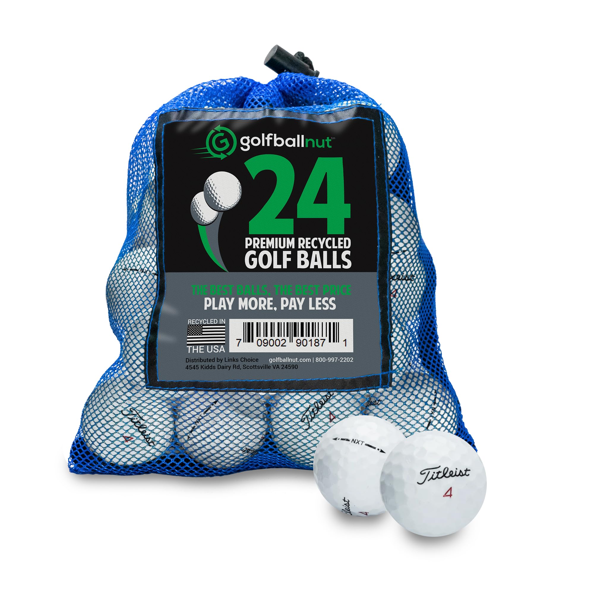 GolfBall Nut Used and Recycled for Titleist NXT Near Mint 4A Quality White 24 Golf Balls Mesh Bag Included