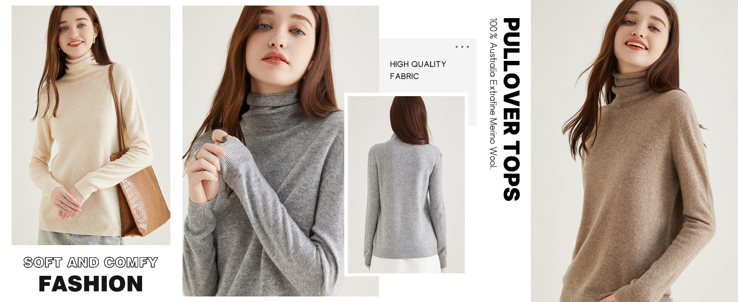 LINY XIN Women's Turtleneck 100% Merino Wool Sweater Fall Winter
