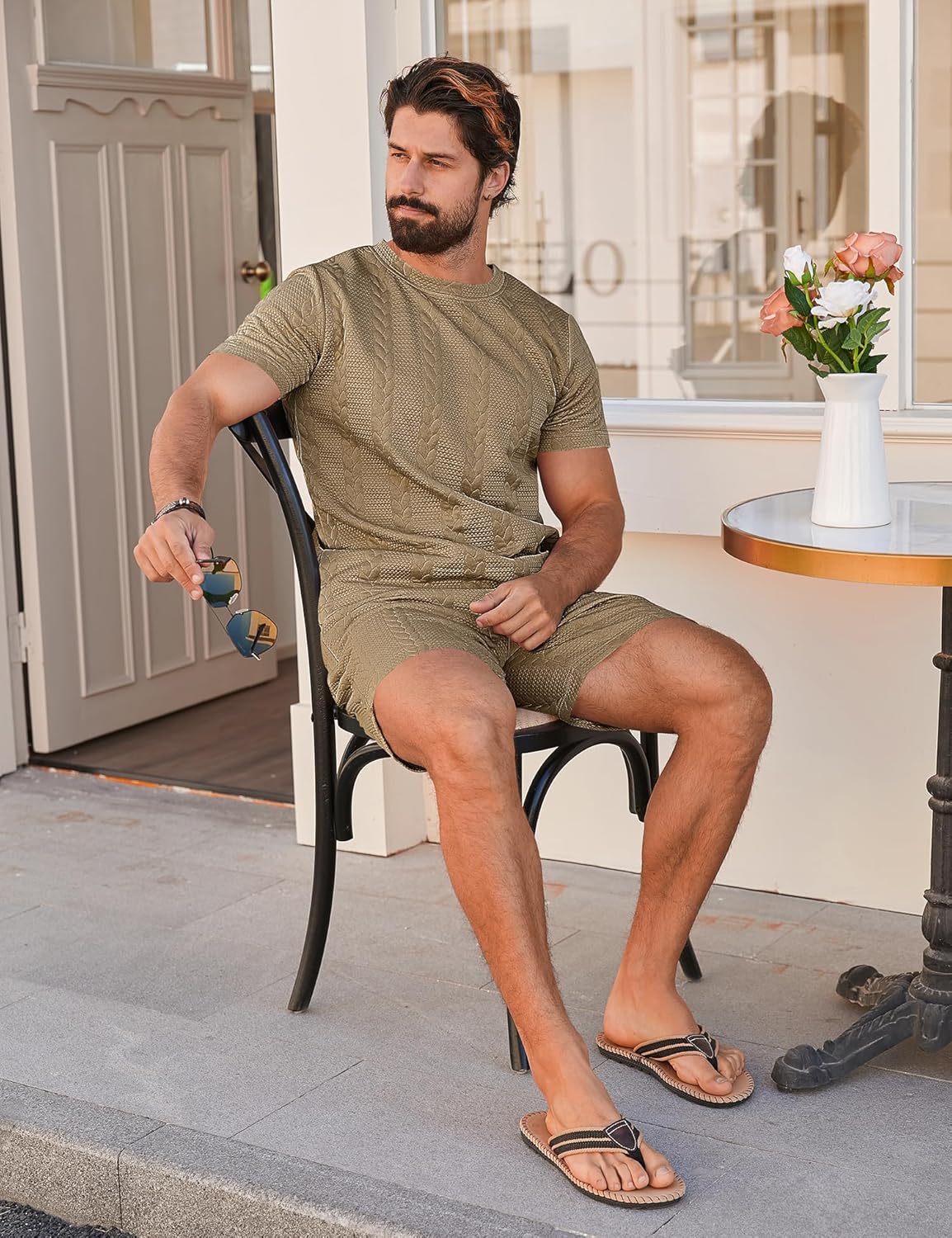 Babioboa Men's Short Sleeve Tracksuit Summer T Shirt & Shorts set Striped Jaquard Solid Two Piece Casual Daily Duty-off - Image 4