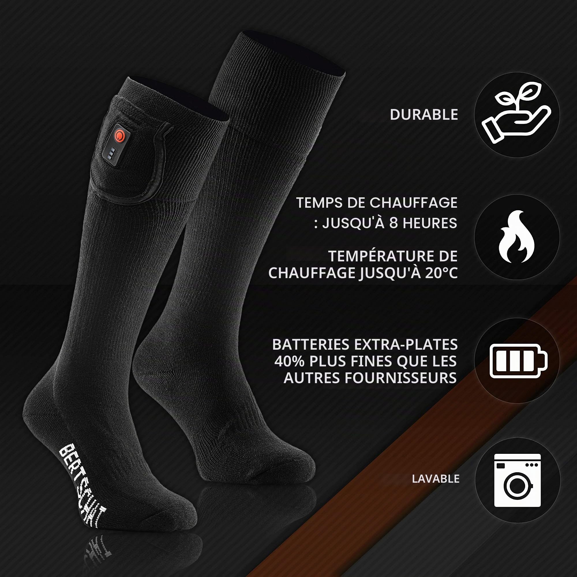 BERTSCHAT Chaussettes Chauffantes PRO - Modèle Long | USB