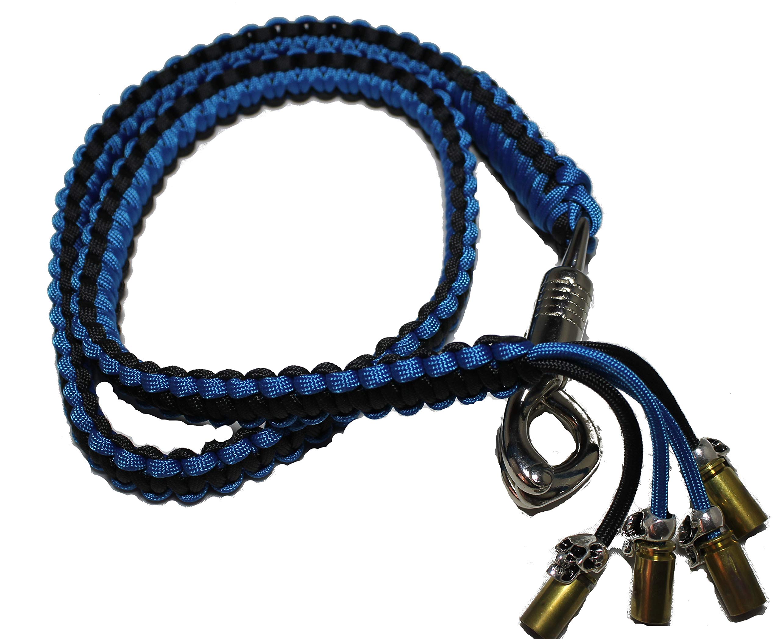 Biker Whip 30 inch Black and Blue Silver Punisher Skulls .45 Cal Casing