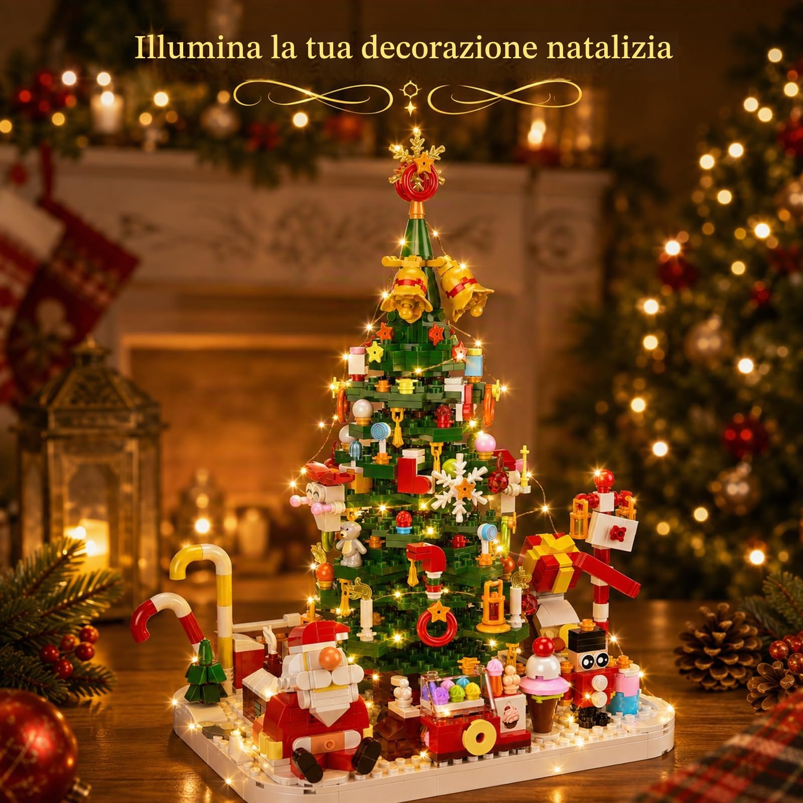 Calendario dell'Avvento 2024 Set di giocattoli per la costruzione dell'albero di Natale con luce LED, Building Blocks Educational Toy, Giocattoli di Natale per bambini ragazzi ragazze 6+