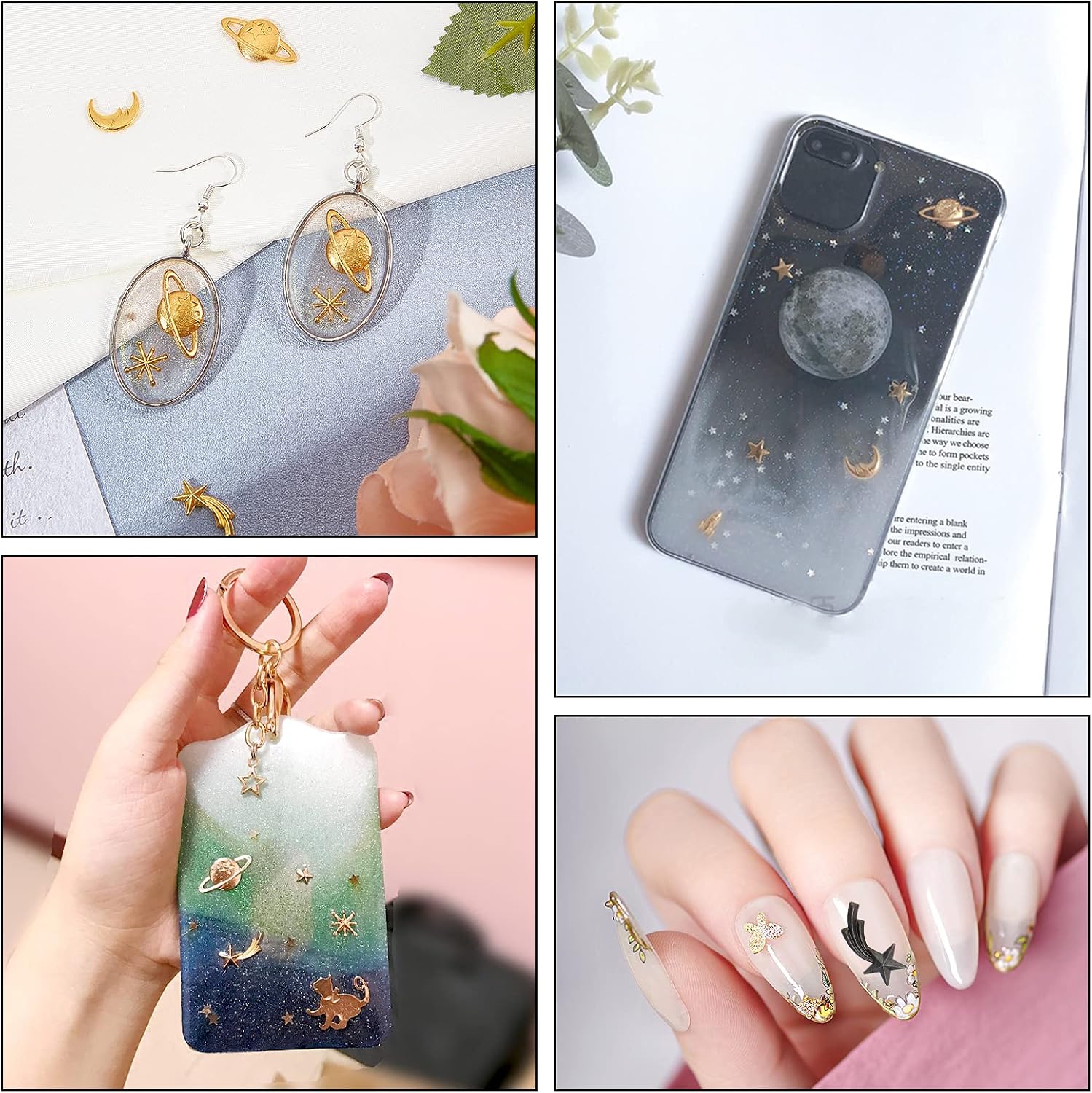 OLYCRAFT 112pcs Cosmos Themed Resin Fillers Resin Charms Alloy Epoxy Resin Supplies Planets Star Moon Rocket Filling Accessories Slime Charms for Resin Jewelry Making -Gunmetal