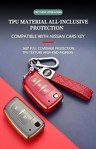 Miniatura 5 de HIBEYO Funda para llavero Nissan Rogue con tapa de 4 botones para Nissan Rogue Murano Sport Altima Sentra Pathfinder 2023, accesorios con llavero,