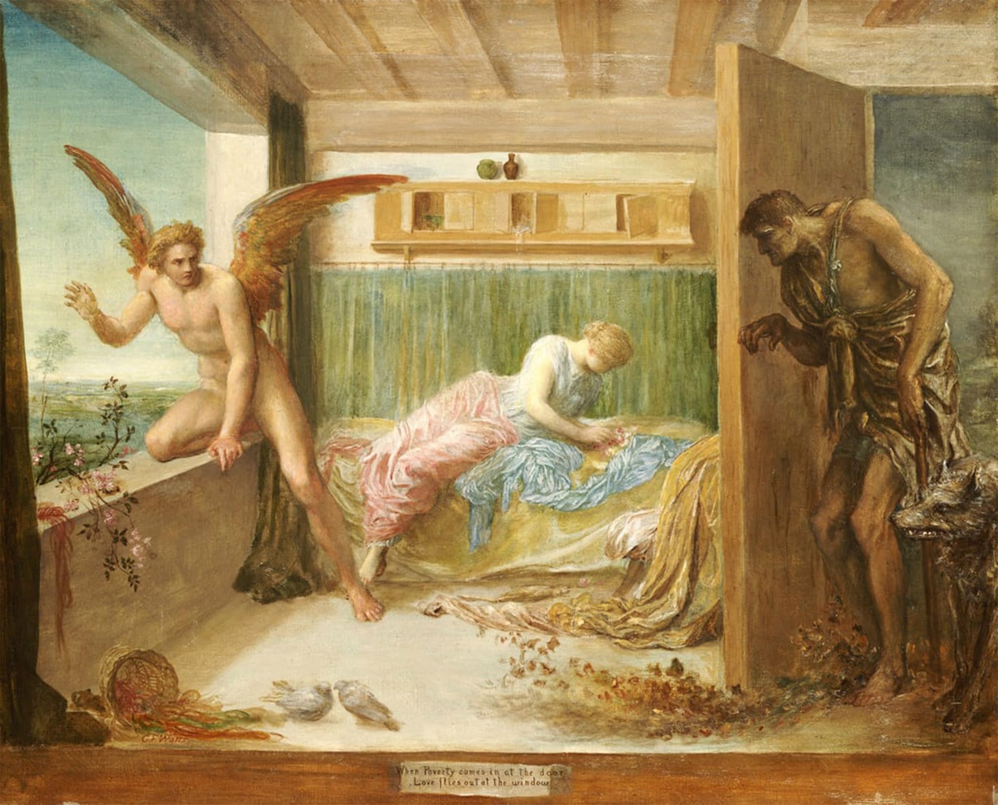 POSTERIIk Vintage Print Pop Art Landscape Artwork When Poverty Comes in At the Door Love Flies Out At the Window by George Frederick Watts Art Prints for Office Home Decor 60x90cm