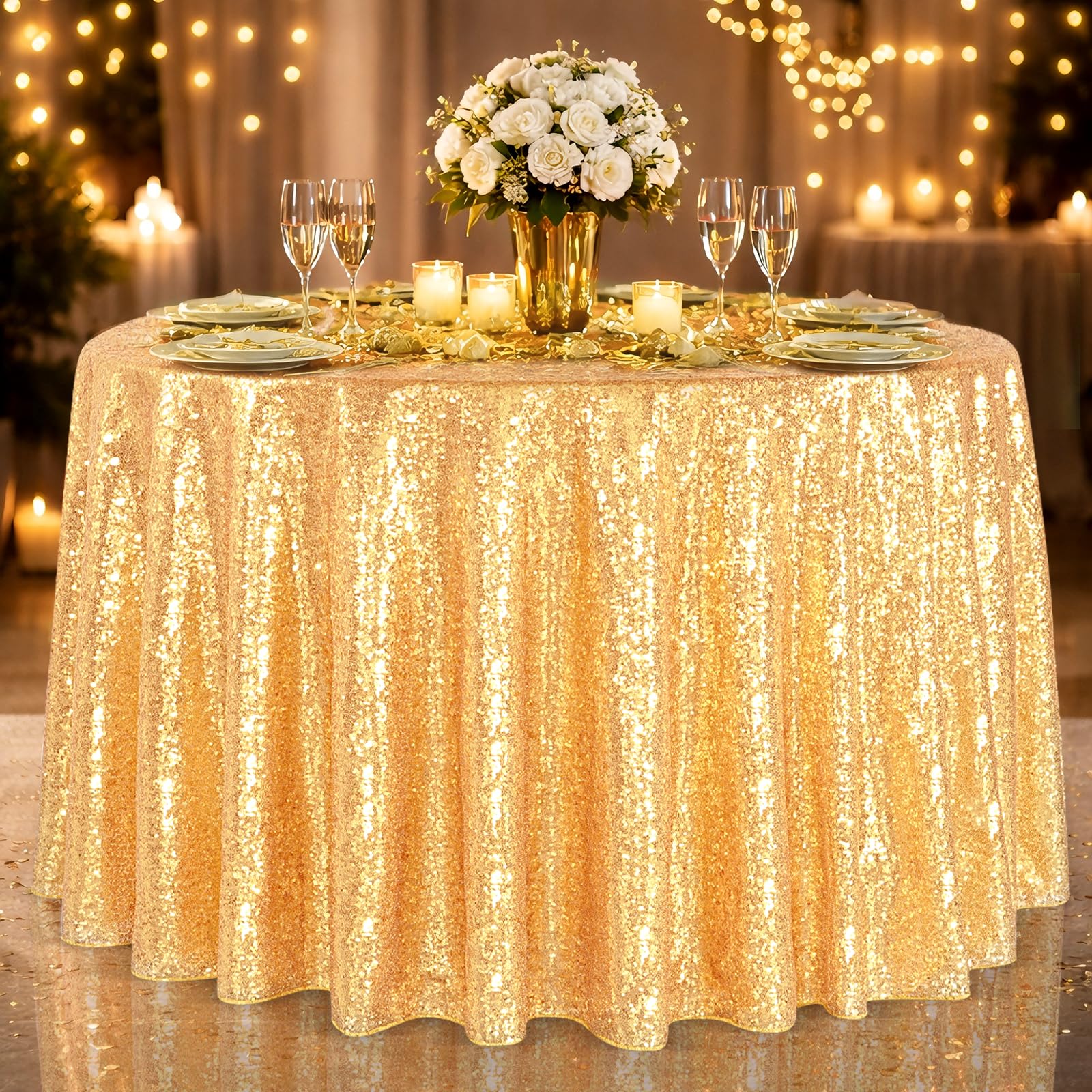 B-COOL Gold Sequin Tablecloth Party Decorations 90 Inch Round Table Cloth