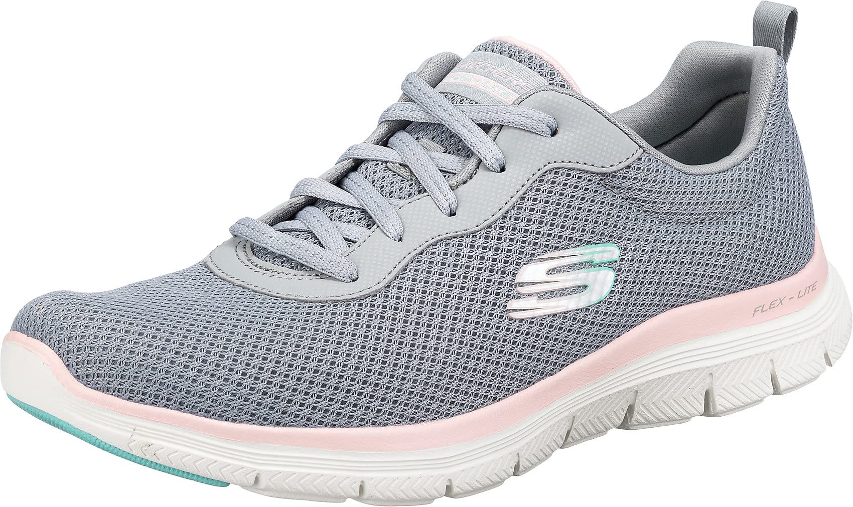 Skechers Flex Appeal 4.0 Brilliant View Regular, Zapatillas Mujer, Gray Mesh Light Pink Trim, 39 EU