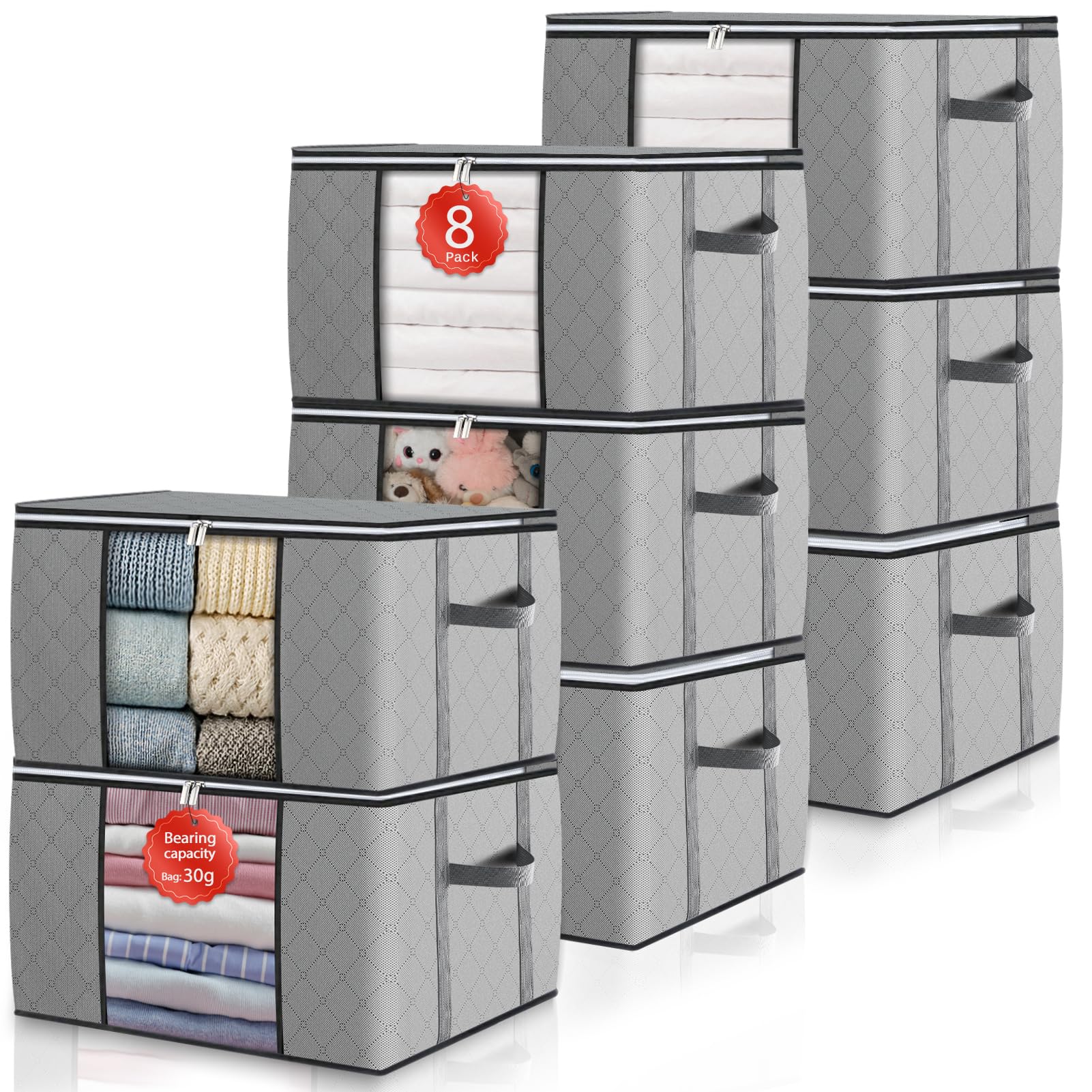 GoMaihe 90L Bolsa de almacenamiento 8 unidades con tapa grande asas reforzadas cajas de mudanza para ropa de cama