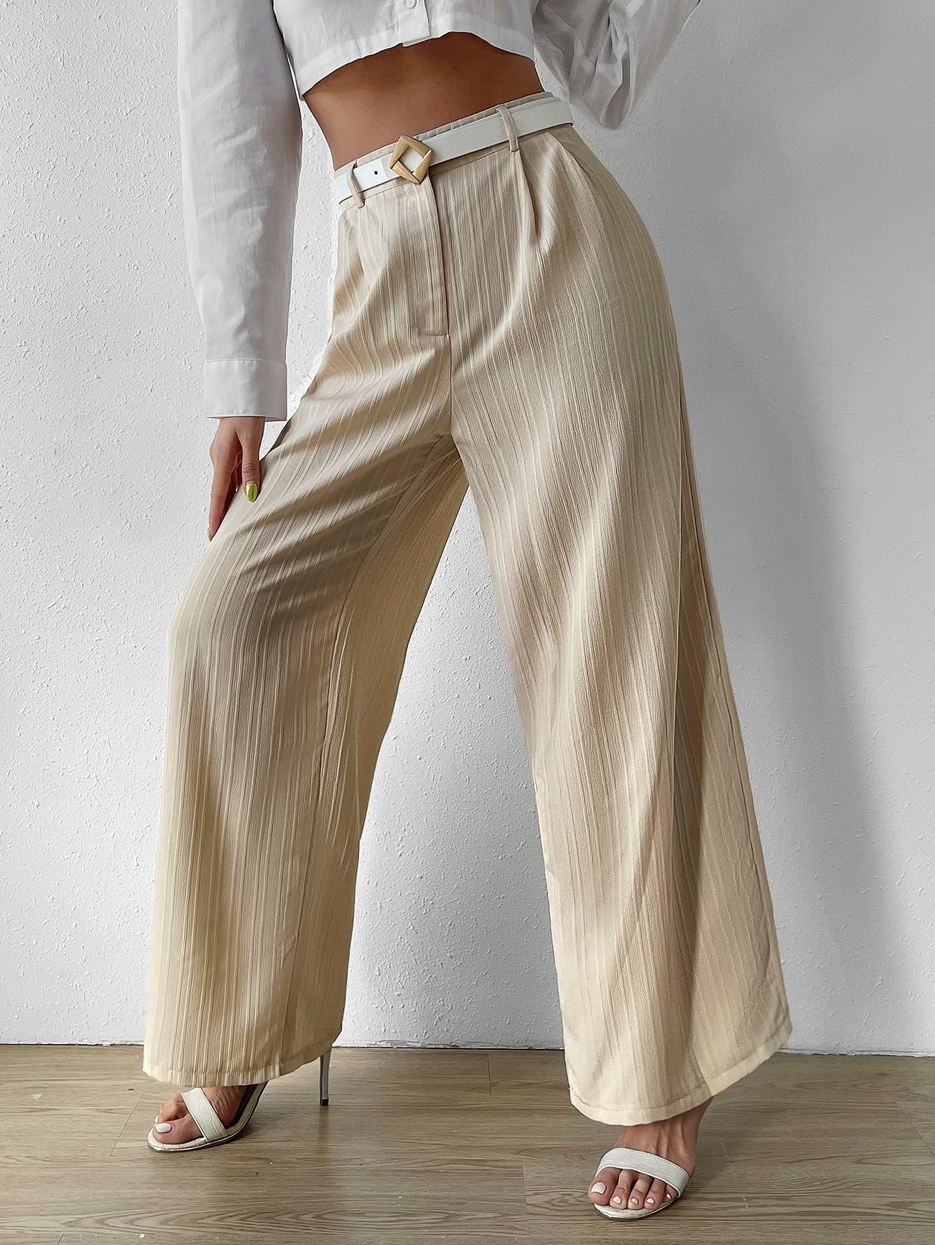 Womens Pants Pants for Women High Waist Wide Leg Pants Color Apricot Size X-Small