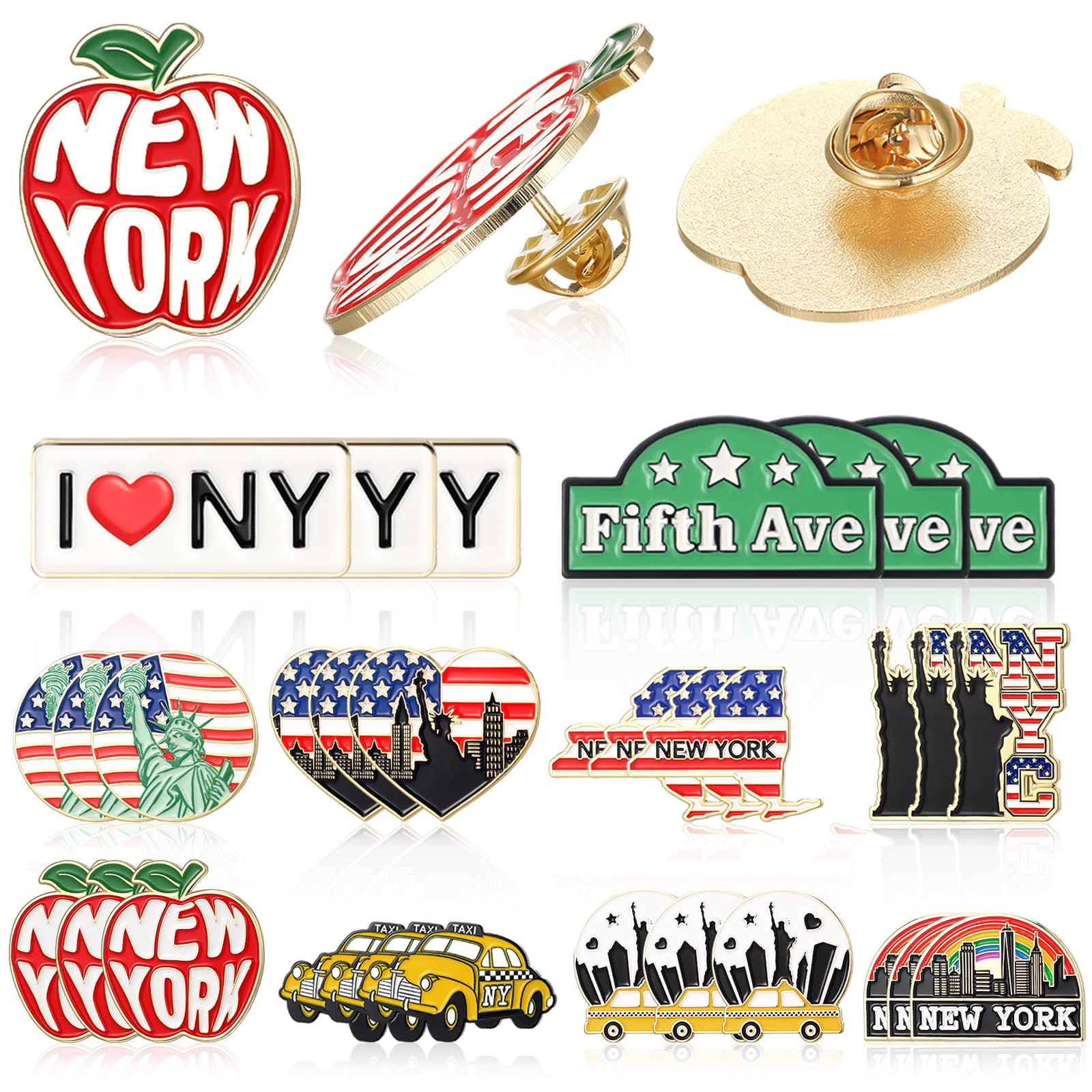Thiccywoov 30 Pcs New York Enamel Lapel Pin Bulk New York City Souvenir and Gifts Nyc Lapel Pin USA Ny Iron Hard Collectible New York Souvenir for