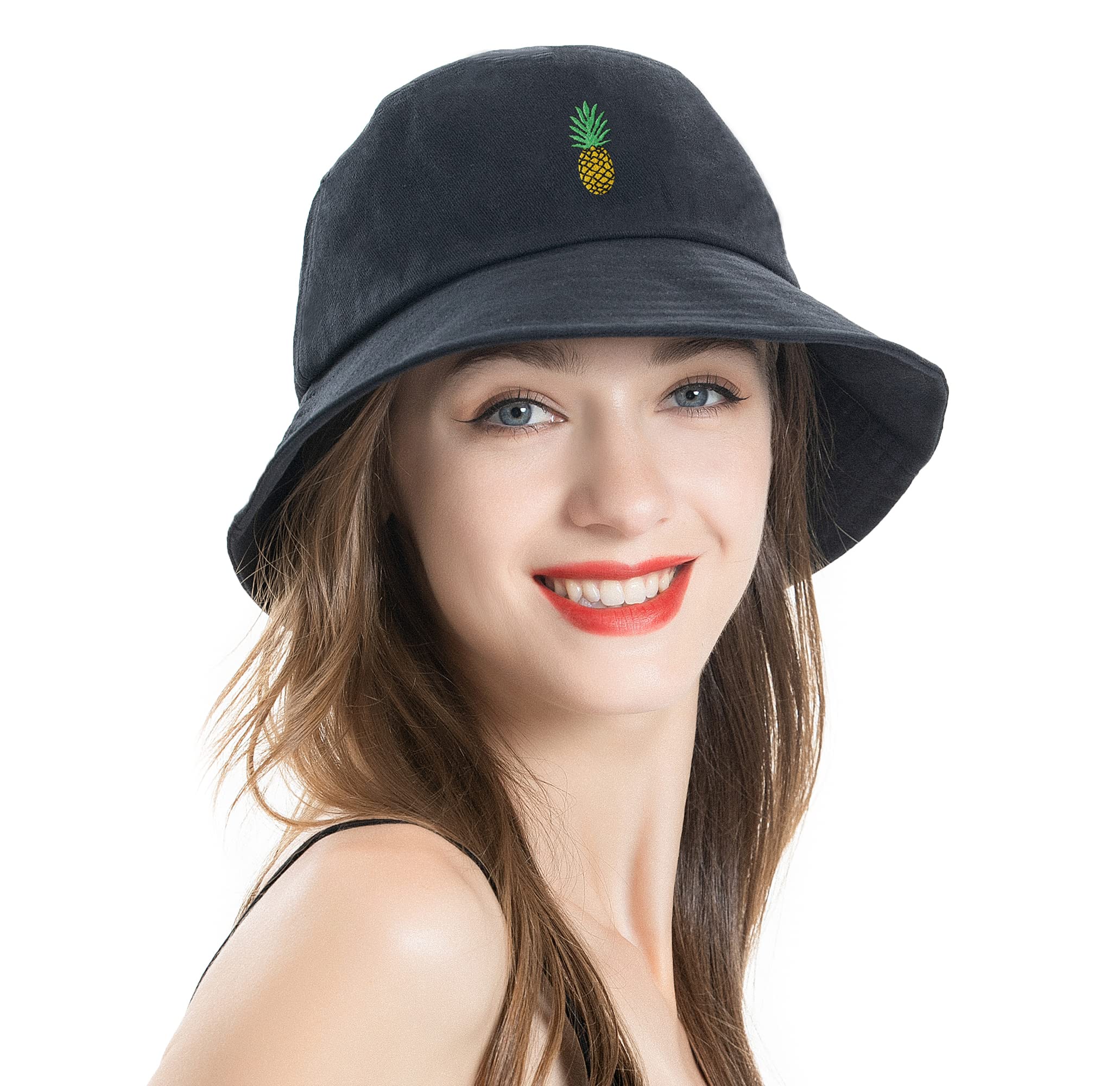 ZLYC Unisex Fashion Embroidered Fishing Hats Summer Hat Outdoor Hat for Teenagers Pineapple Black, One Size - Image 2