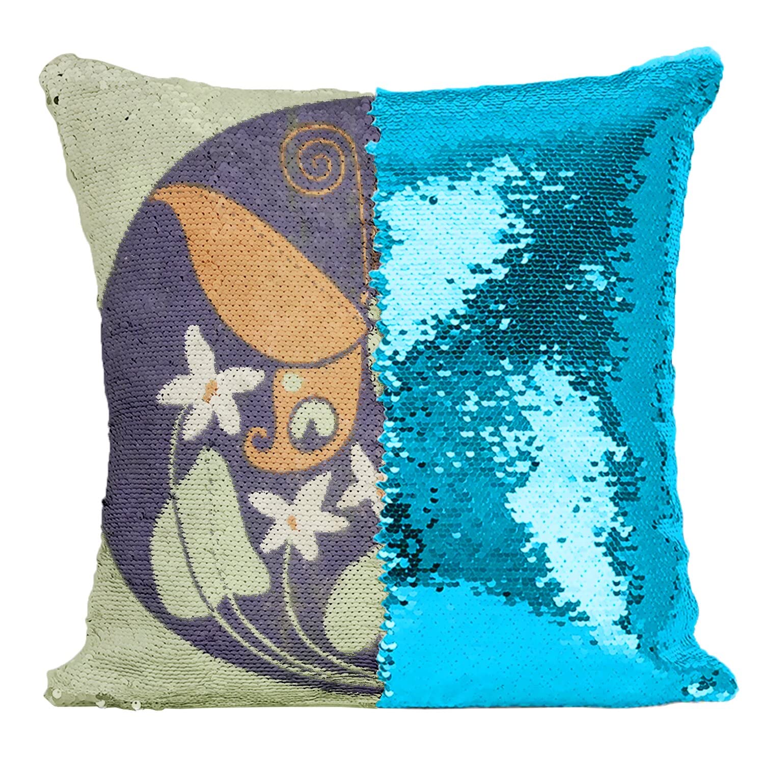 Coussin paillettes turquoise design papillon traditionnel, cadeau idéal