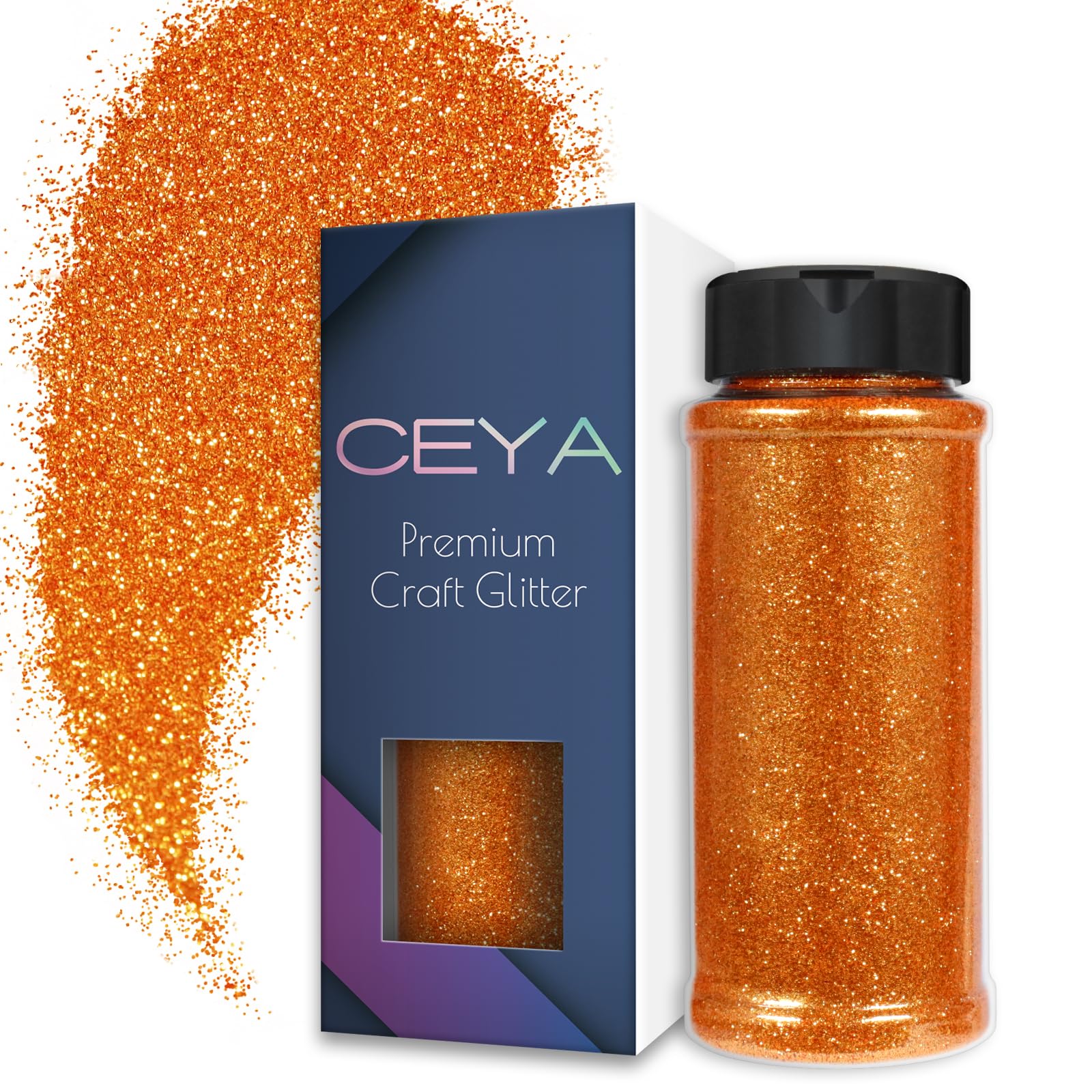 Ceya 3.8oz/ 110g Ultra Fine Glitter Powder Flame Orange Crafts Glitter 1/128” 0.008” 0.2mm for Slime Epoxy Resin Craft Tumbler Jewelry Nail Art