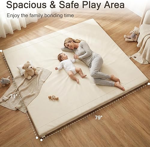 Miniatura 2 de Tapete de juego acolchado de 79 x 71 pulgadas para bebé, tapete de juego grande de espuma viscoelástica de 1.2 pulgadas de grosor con cubierta de