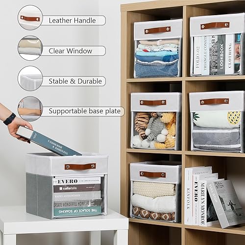Miniatura 7 de HNZIGE Contenedores de almacenamiento de cubos de 11 x 11 pulgadas para organizador de cubos, cubos de almacenamiento de tela transparente para