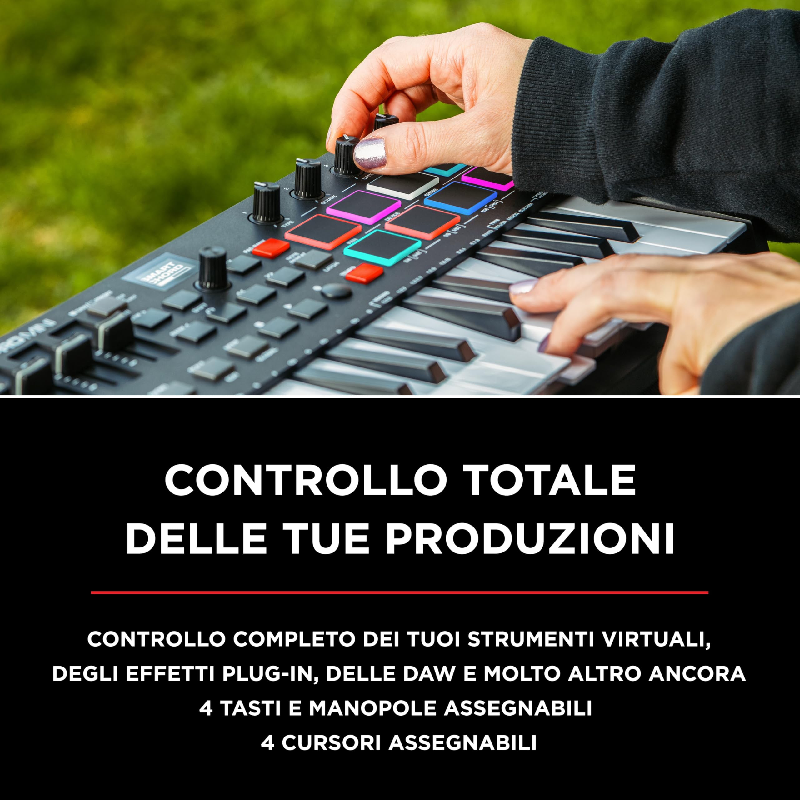 M-Audio Oxygen Pro Mini + HDH40 - Tastiera MIDI Controller USB a 32 tasti con pad Beat, Manopole, Tasti e Fader Assegnabili via MIDI e Software + Cuffie Over Ear Chiuse da Studio con Cavo da 2,7 m