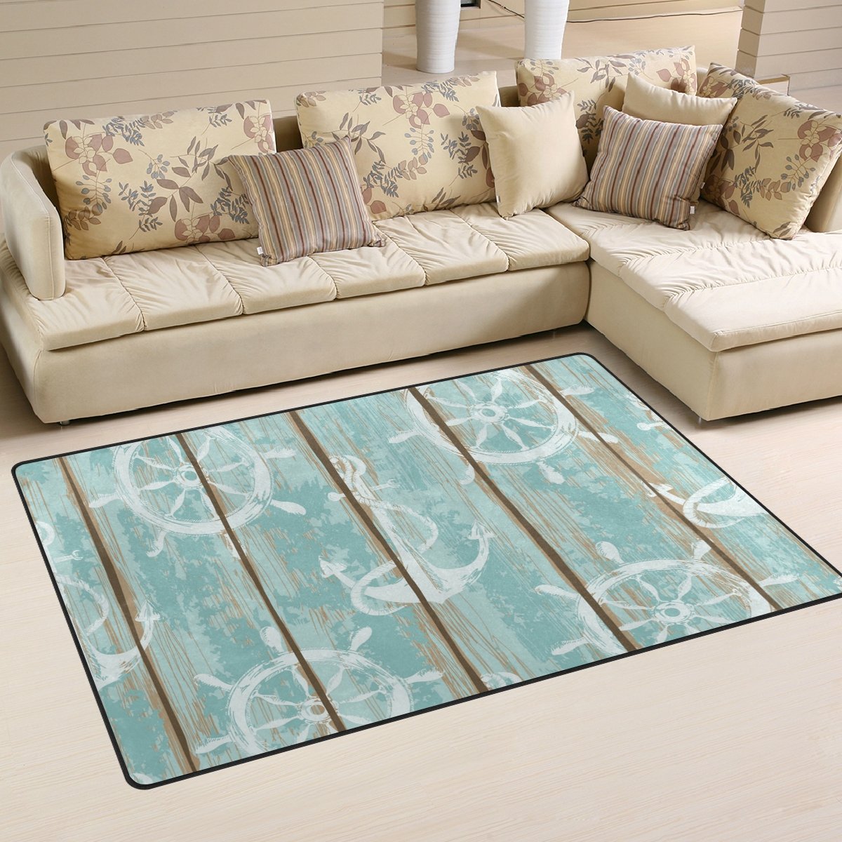 Boards of Ship Deck Nautical Anchor Area Rug Rugs Non-Slip Indoor Outdoor Floor Mat Doormats for Home Decor 60 x 39 inches