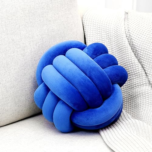 Petrella Almohadas redondas de nudo para decoración del hogar, cojín decorativo estético, color azul joya de 11 pulgadas