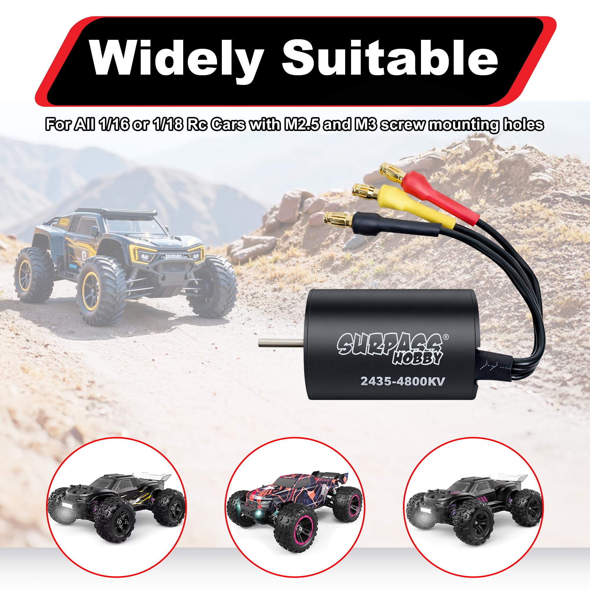 CCHEQVAN 2435 4800KV Brushless Motor with 35A ESC Combo, Surpass Waterproof Hobby Sensorless Motor and Electric Speed Controller Set for Traxxas 1/18 1/16 1/14 Scale RC Car Trucks