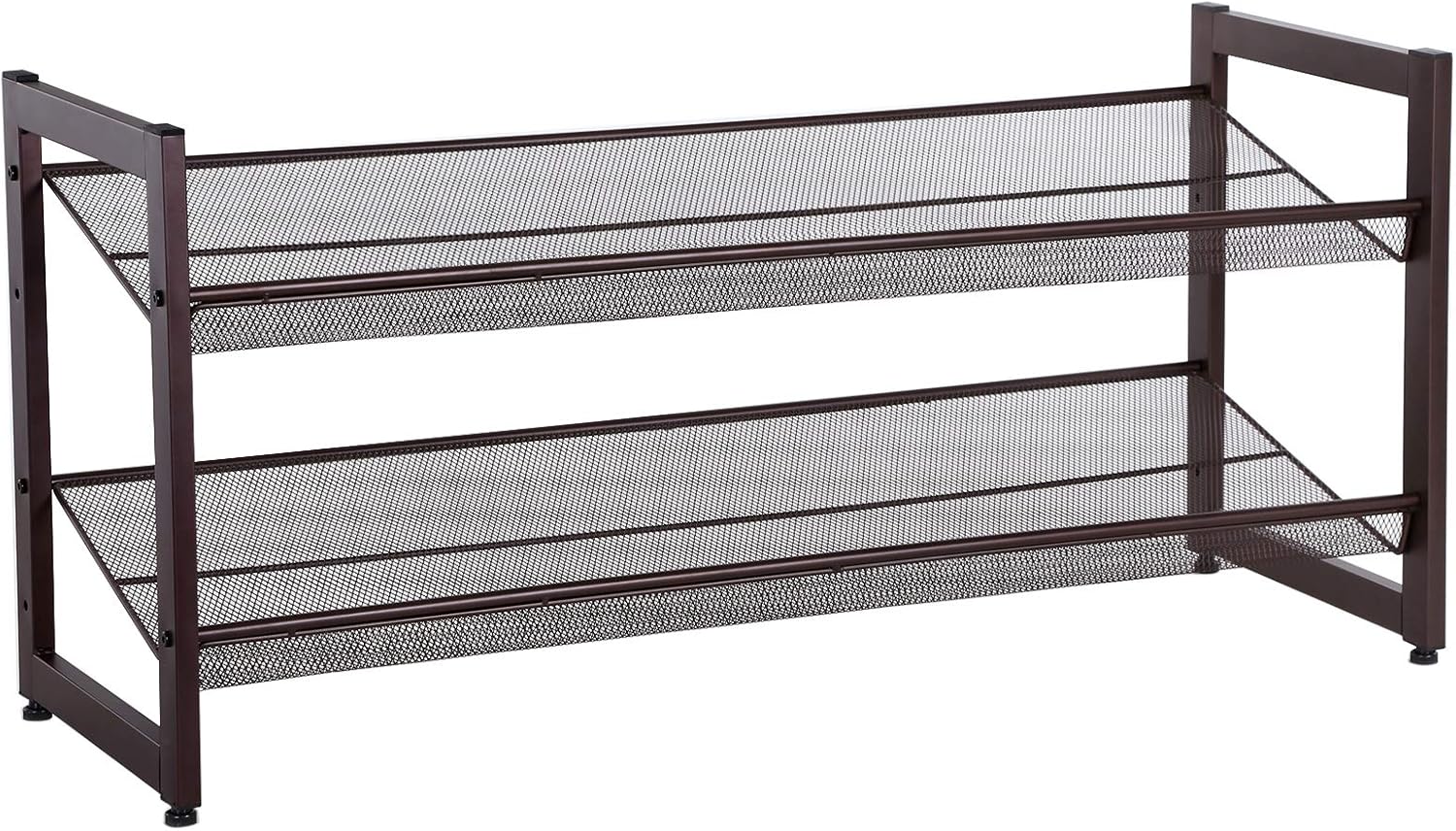 SONGMICS Shoe Rack, 2-Tier Stackable Shoe Storage Shelf, Flat or Angled Shoe Organizer, Metal Shoe Tower Stand for Closet Entryway, Bronze Bronze 2-Tier Shoe Rack