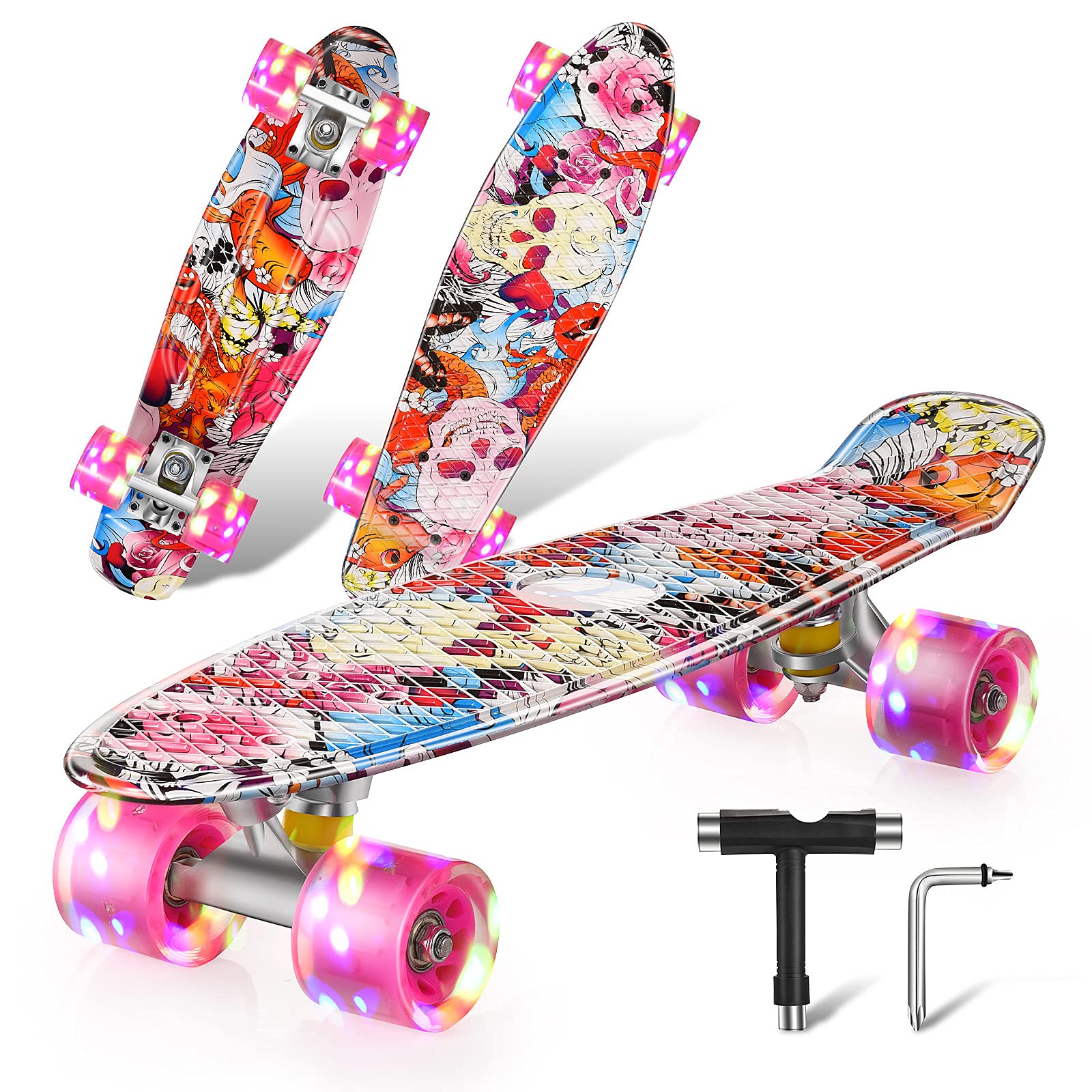 Buy Colmanda Mini Cruiser Skateboard, 22 inch/55 cm Retro Skateboard