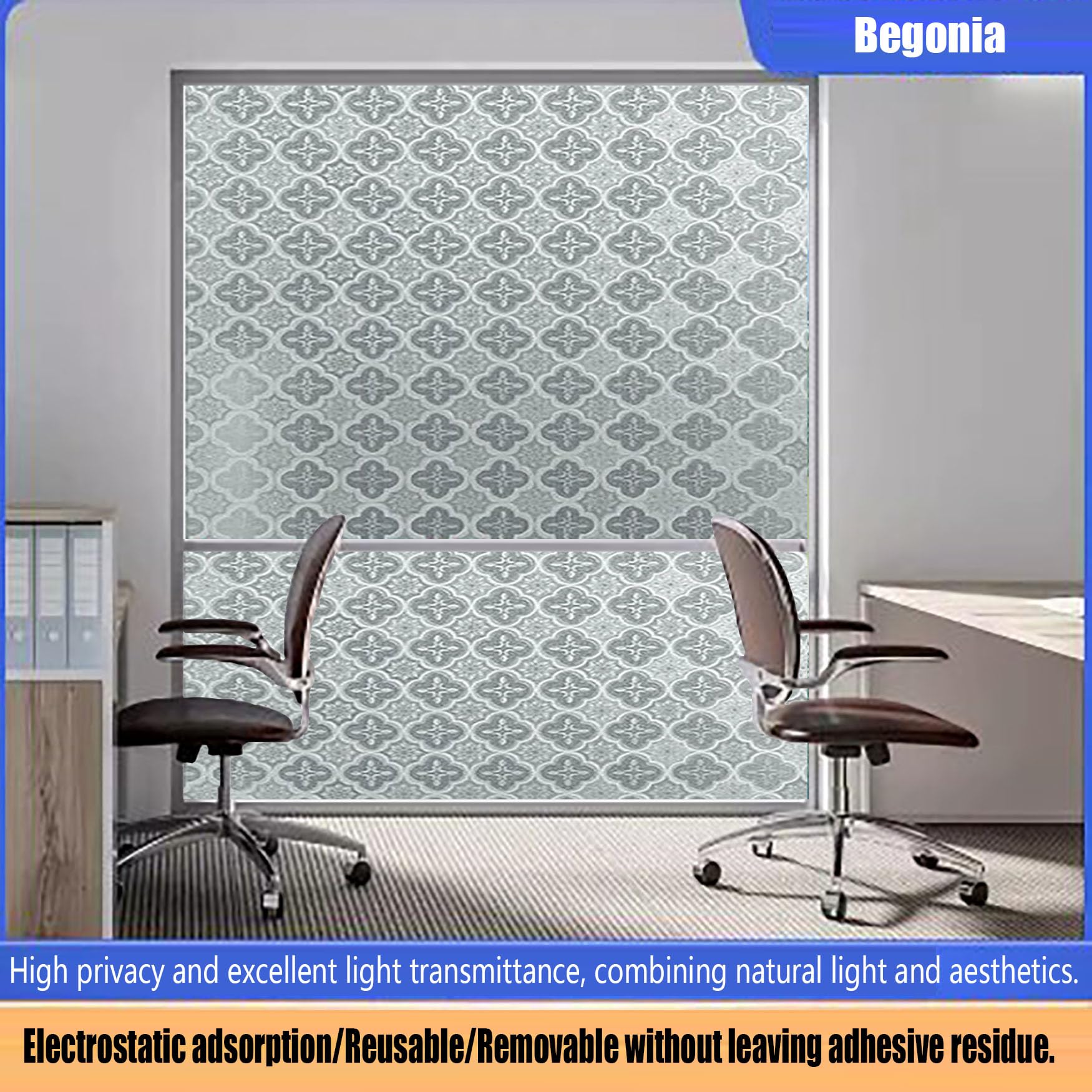 Folia Okienna Zapewniająca Prywatność 90 x 195 cm Antystatyczne Bez Kleju Mrożona Folia Okienna Zapewniająca Nowoczesny Styl, Ekonomiczny Do Szklanych Okien, Begonia 3D