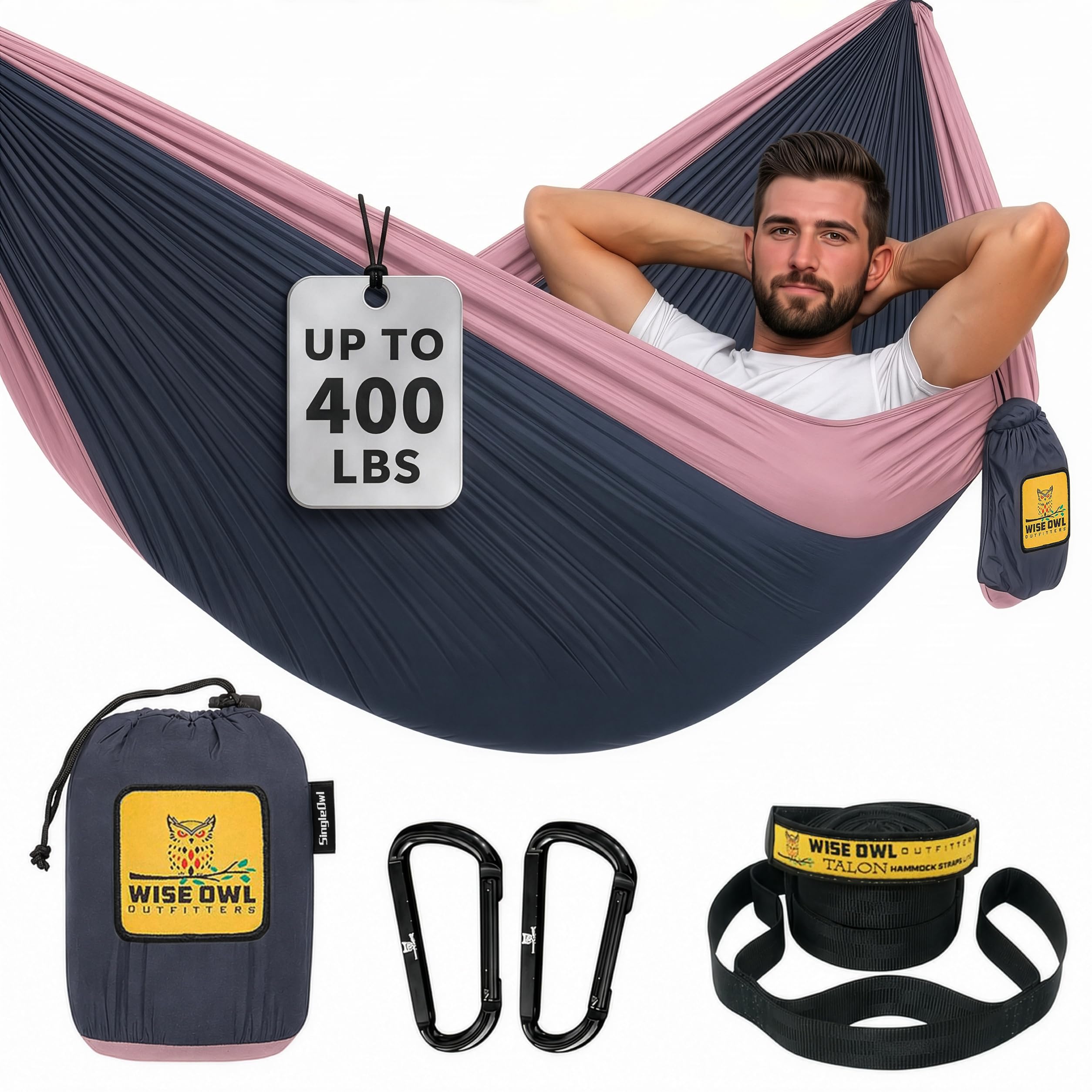 Hammock for Camping Single Hammocks Gear for The Outdoors Backpacking Survival or Travel - Portable Lightweight Parachute Nylon SO Charcoal Rose