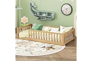 Sturdy Natural Wooden Montessori Floor Bed for Energetic 1 Year Olds