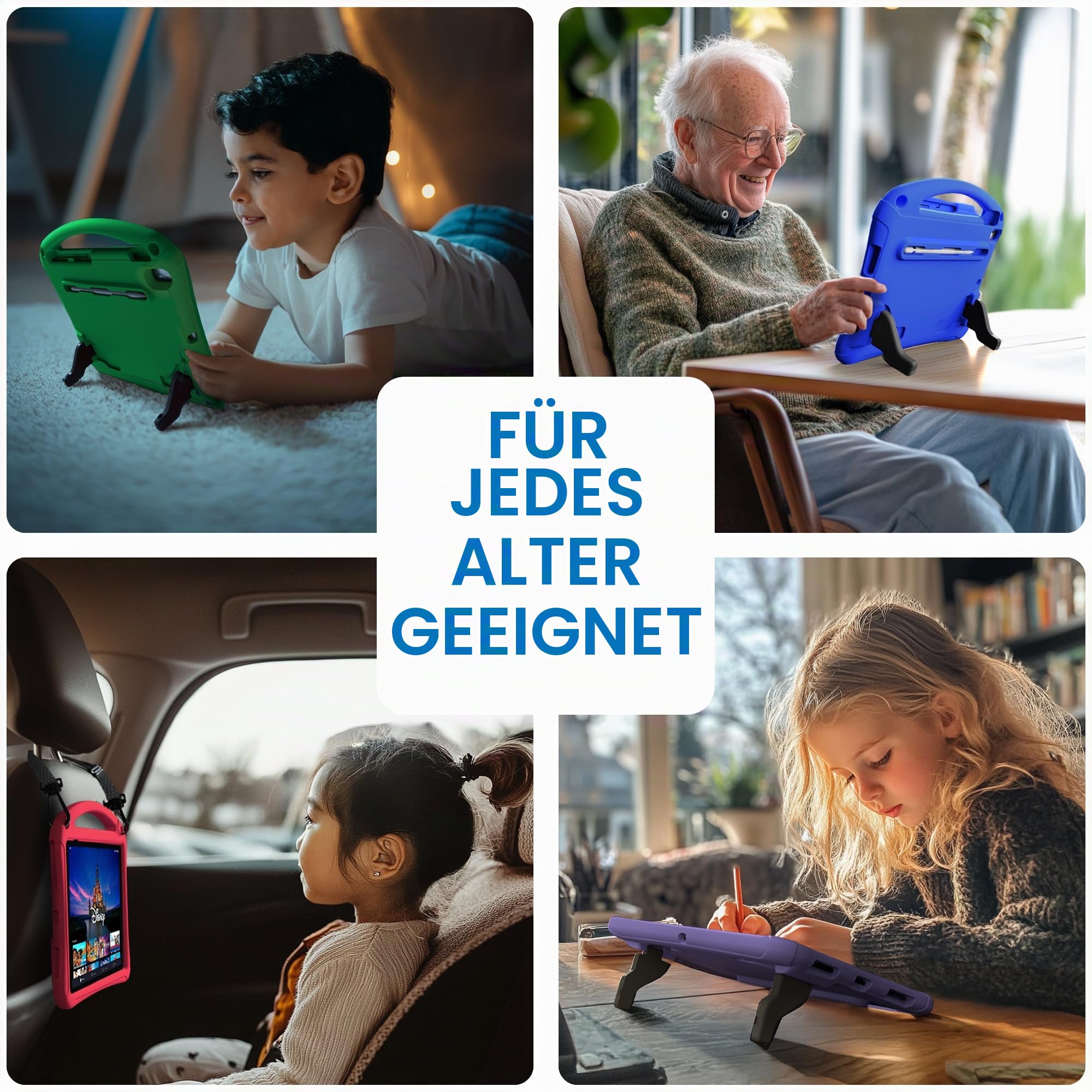 Bam Bino Space Suit Kinder-Schutzhülle für iPad Pro 32,8 cm (12,9 Zoll), 3., 4., 5., 6. Generation (2018–2022), nicht für iPad Pro 12,9 1. / 2. Generation, Displayschutz, Griff, Schultergurt