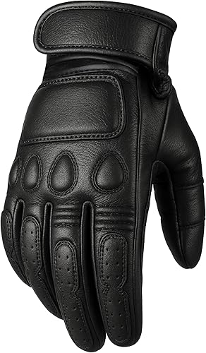 Guantes protectores de piel estilo vintage para hombre, para motocicleta, XL, Negro