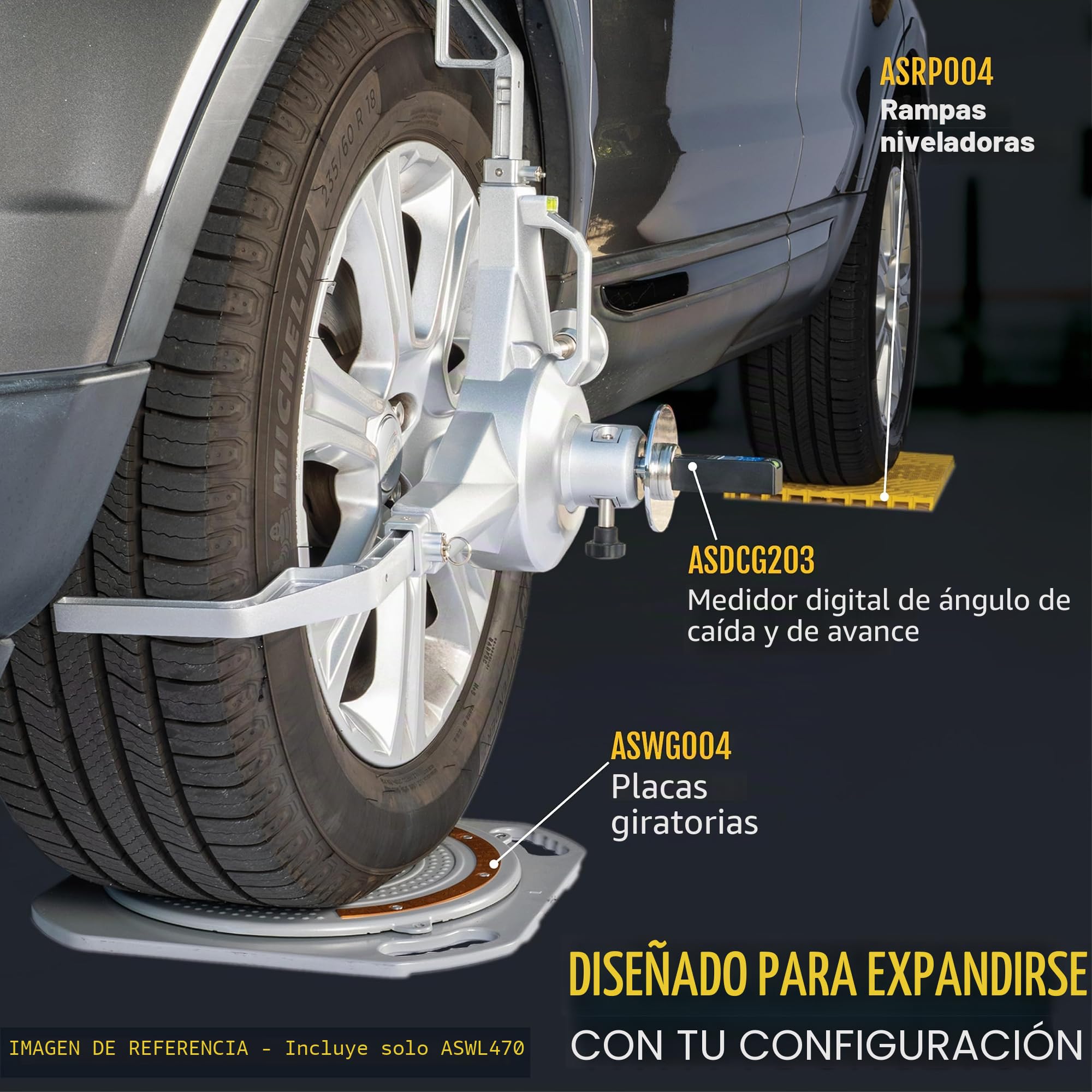 Abrazadera de Neumático para Alineación de Ruedas, Rango 47-110 cm (18,5"-43,3") de Diámetro, Placa Adaptadora Magnética para Medidores de Camber y Caster