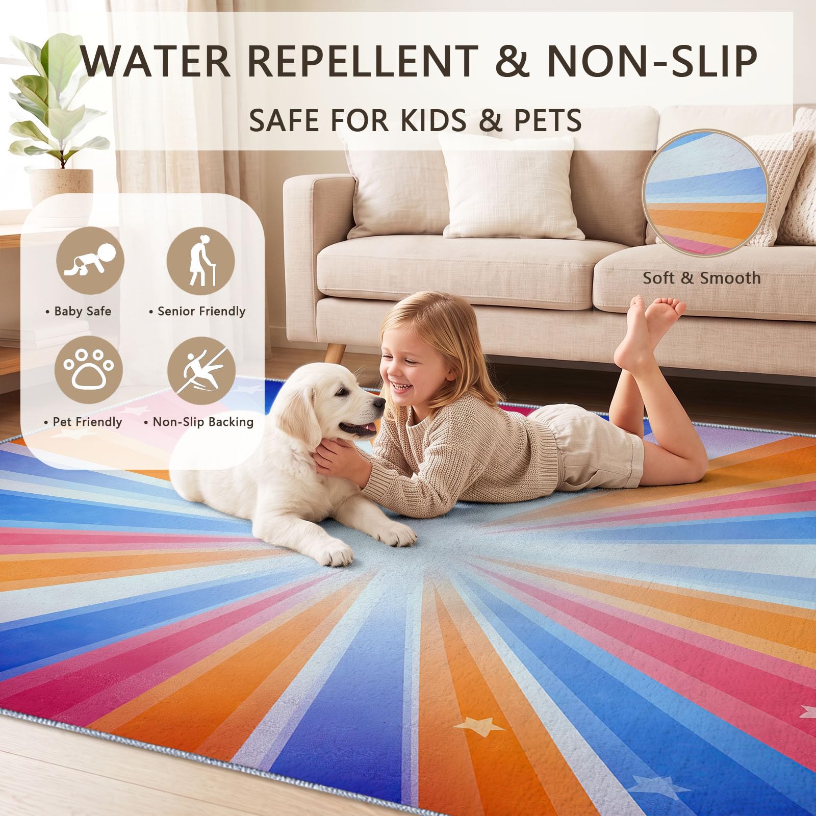 Lavable Tapis Vintage Nostalgique Salon Pile Courte Rug 160 x 230 cm
