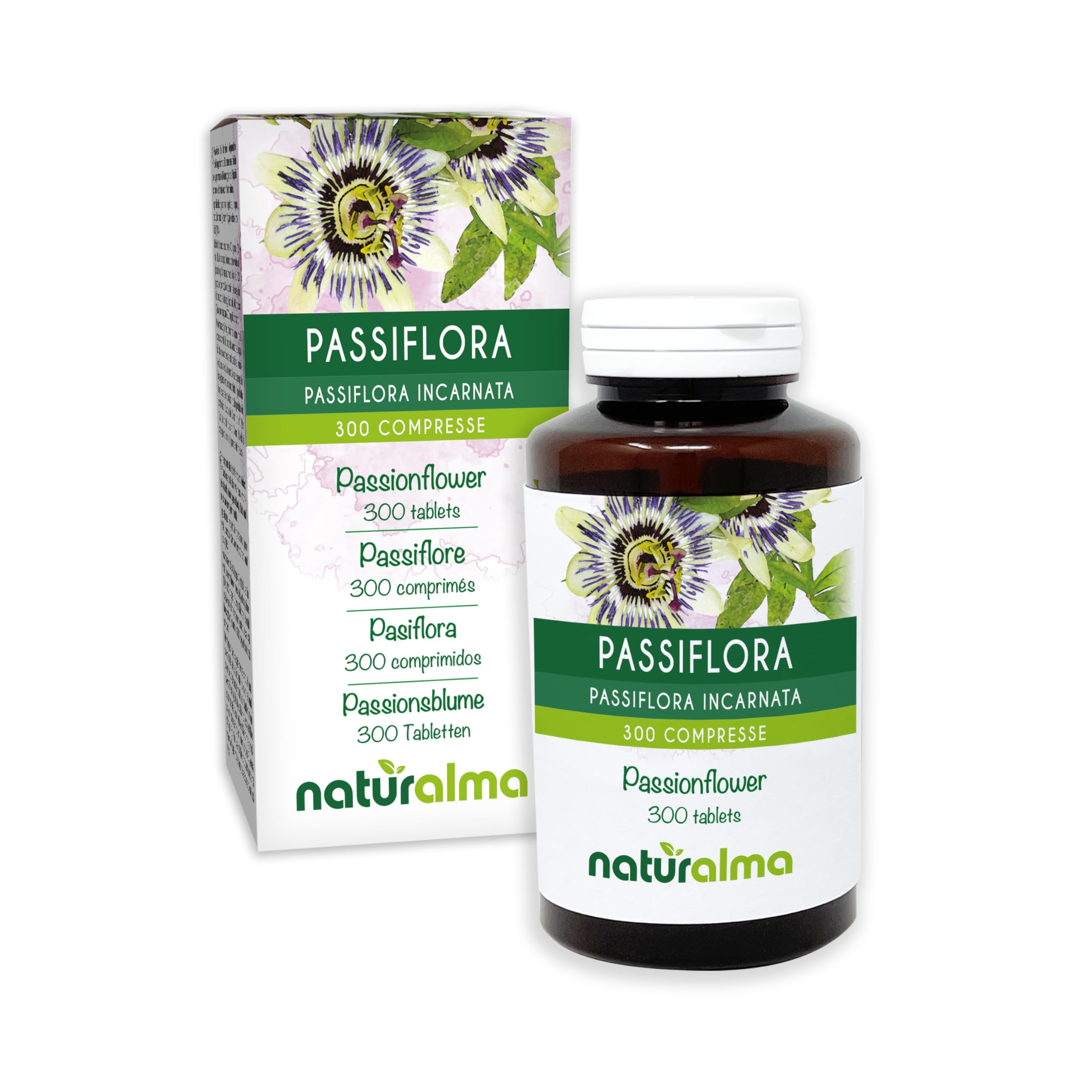Passionflower (Passiflora incarnata) herb with Flowers Naturalma - 150 g - 300 Tablets - Food Supplement - Natural and Vegan