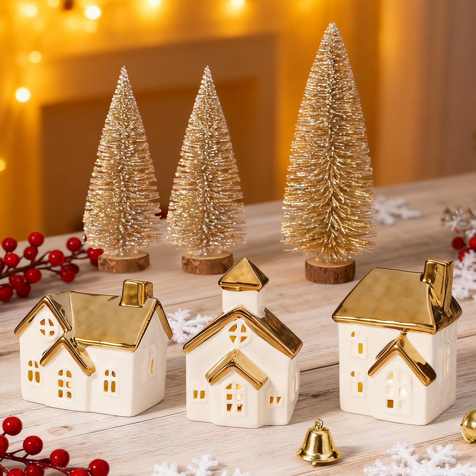 DN DECONATION Weihnachtsdeko Häuser Set, 6-teilig für Tischdeko Innen