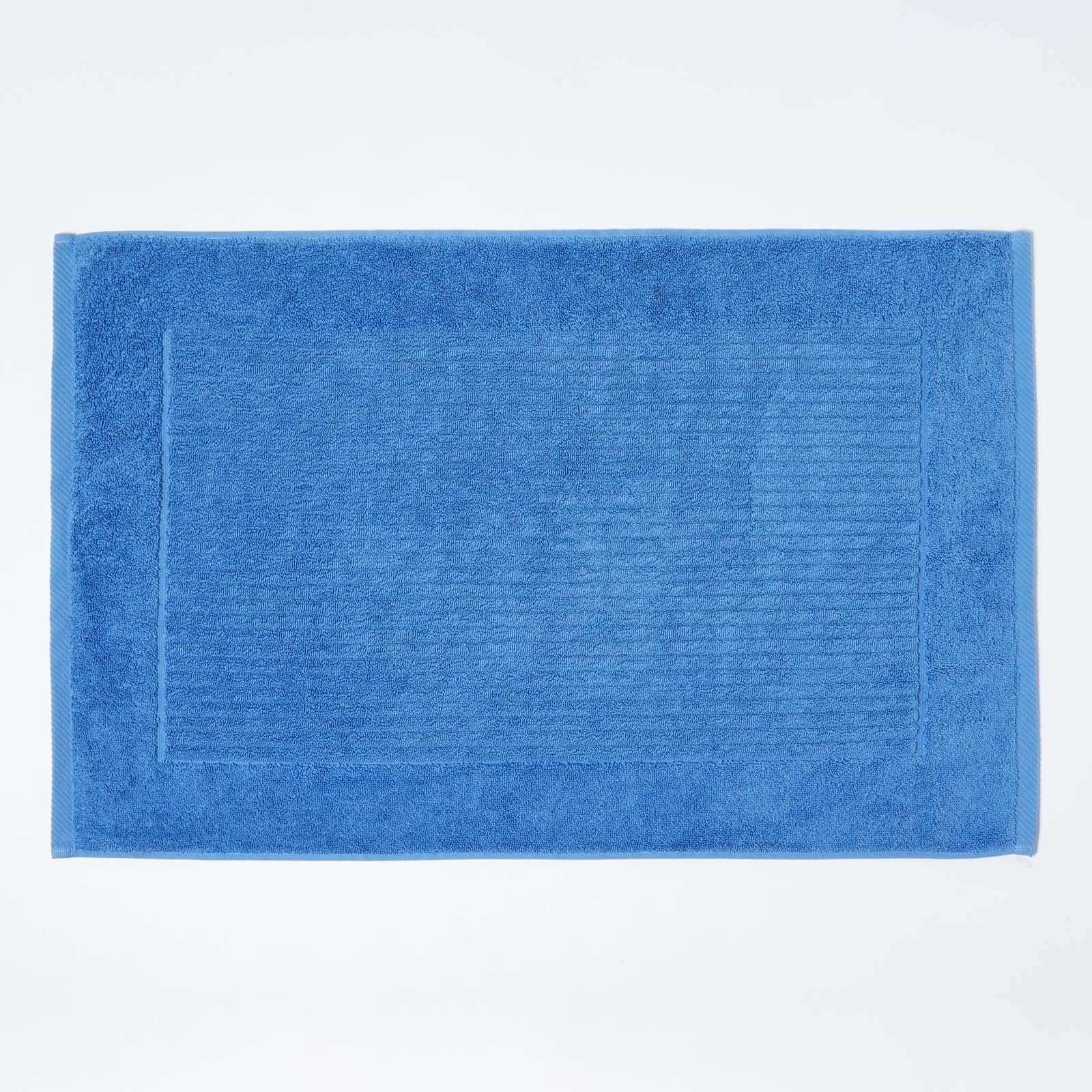 Homescapes Blue Imperial Plain Cotton Bath Mat In