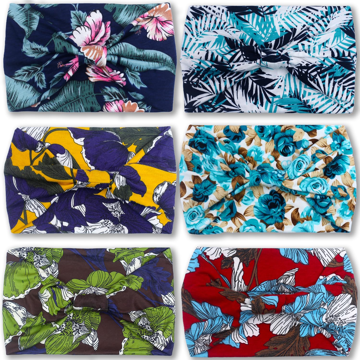 VENUSTE Wide Headbands for Women's Hair, Fashion Knotted Head Bands for Adult Women Hair Accessories 6PCS (Floral) - Image 2