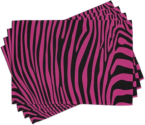 Ambesonne Juego de 4 manteles individuales con diseño de cebra rosa, diseño de animales salvajes, mamíferos de selva, diseño bohemio, tela lavable