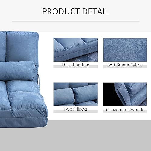 Miniatura 6 de HOMCOM Sofá convertible de suelo, sofá cama, diván para invitados con 2 almohadas, respaldo ajustable y reposacabezas, 40.25 pulgadas de largo, azul