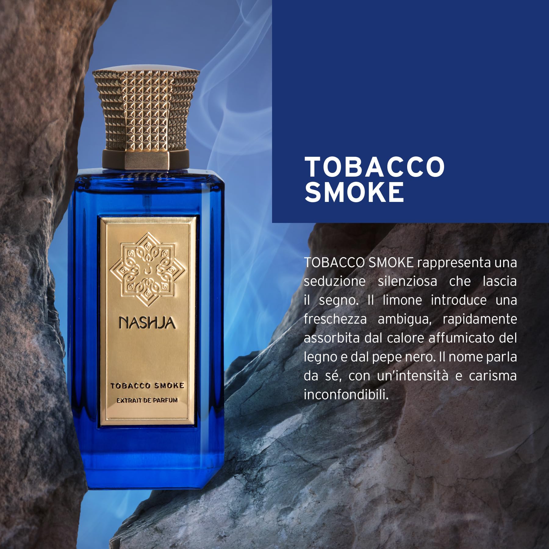 NASHJA Tobacco Smoke Extrait de Parfum 100 ml - Profumo Maschile Intenso e Seducente, Fragranza Legnosa e Orientale con Note di Tabacco, Vaniglia e Legni Nobili