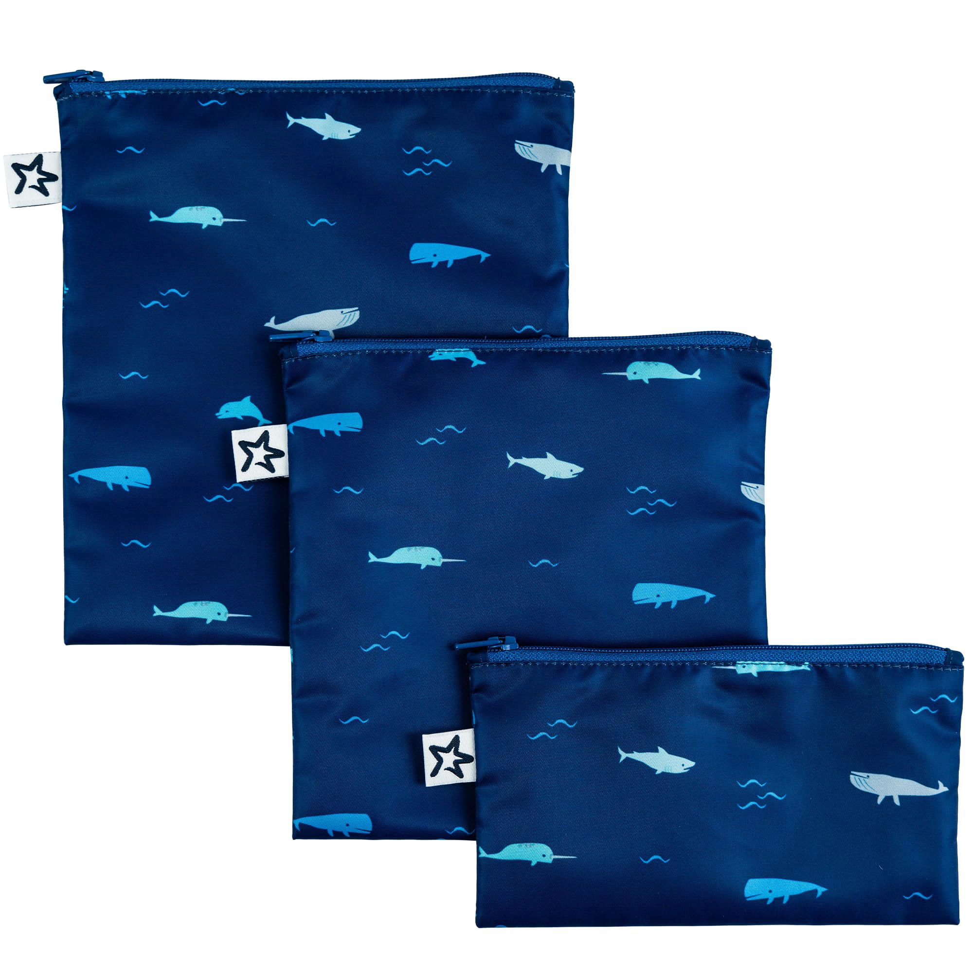 Tiny Twinkle Reusable Snack Bags for Kids – 3 Pack Snack Pouches & Sandwich Bag for Toddlers – Machine Washable, Mess-Proof for Lunch & Travel (Ocean)