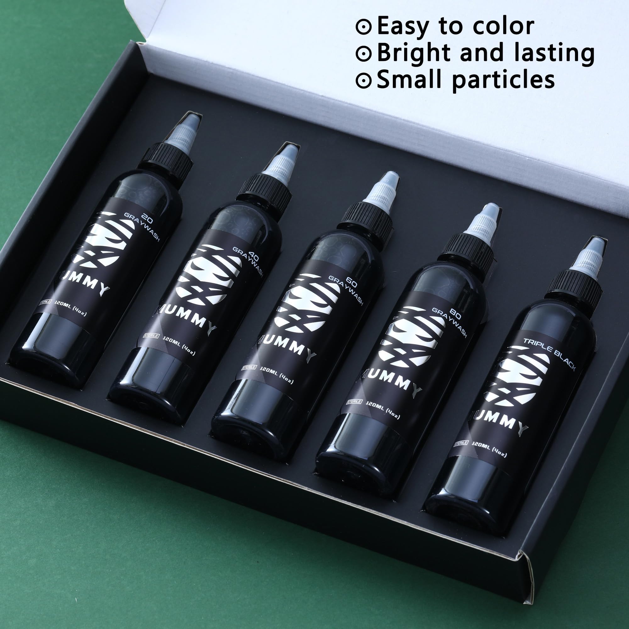 Mummy USA Custom Tattoo Ink Greywash Set,5 Bottles(4oz Each),Evenly Long Lasting Vibrant and Bright, No Irritation(4oz)