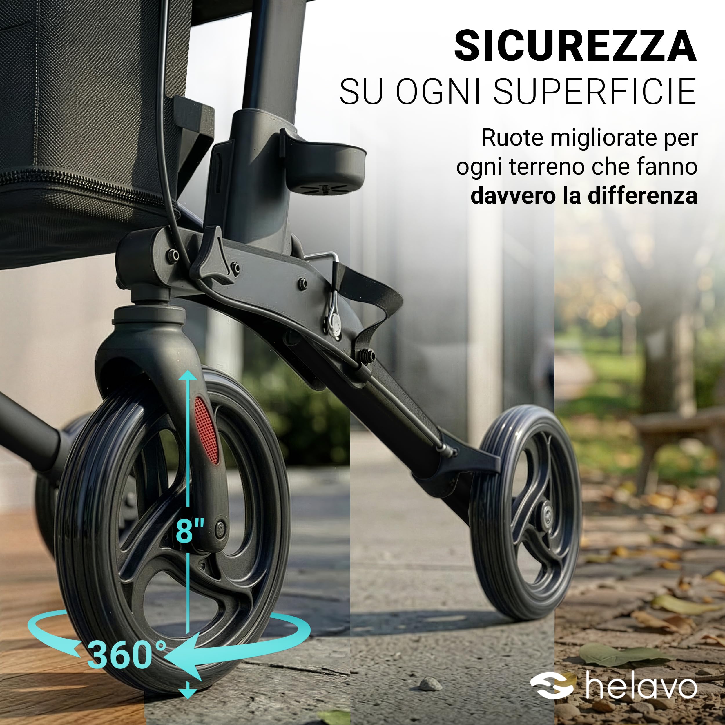Helavo deambulatore per anziani pieghevole in alluminio con seduta schienale - freni rollator leggero 4 ruote - girello pieghevole per interni ed esterni supporto fino a 136 kg