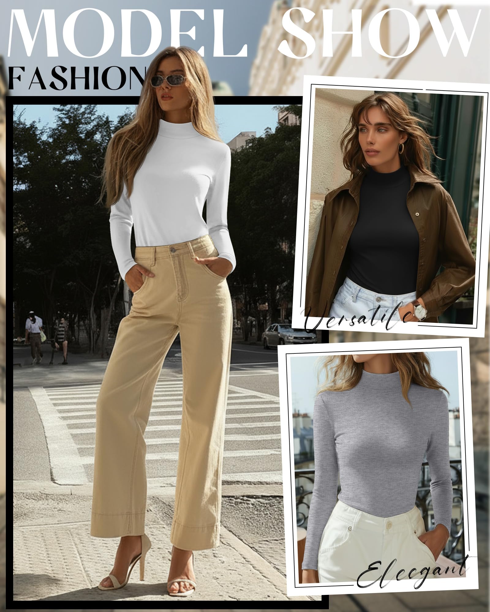 Lot de 5 T-Shirts Basiques à col roulé et Manches Longues en Coton pour Femme