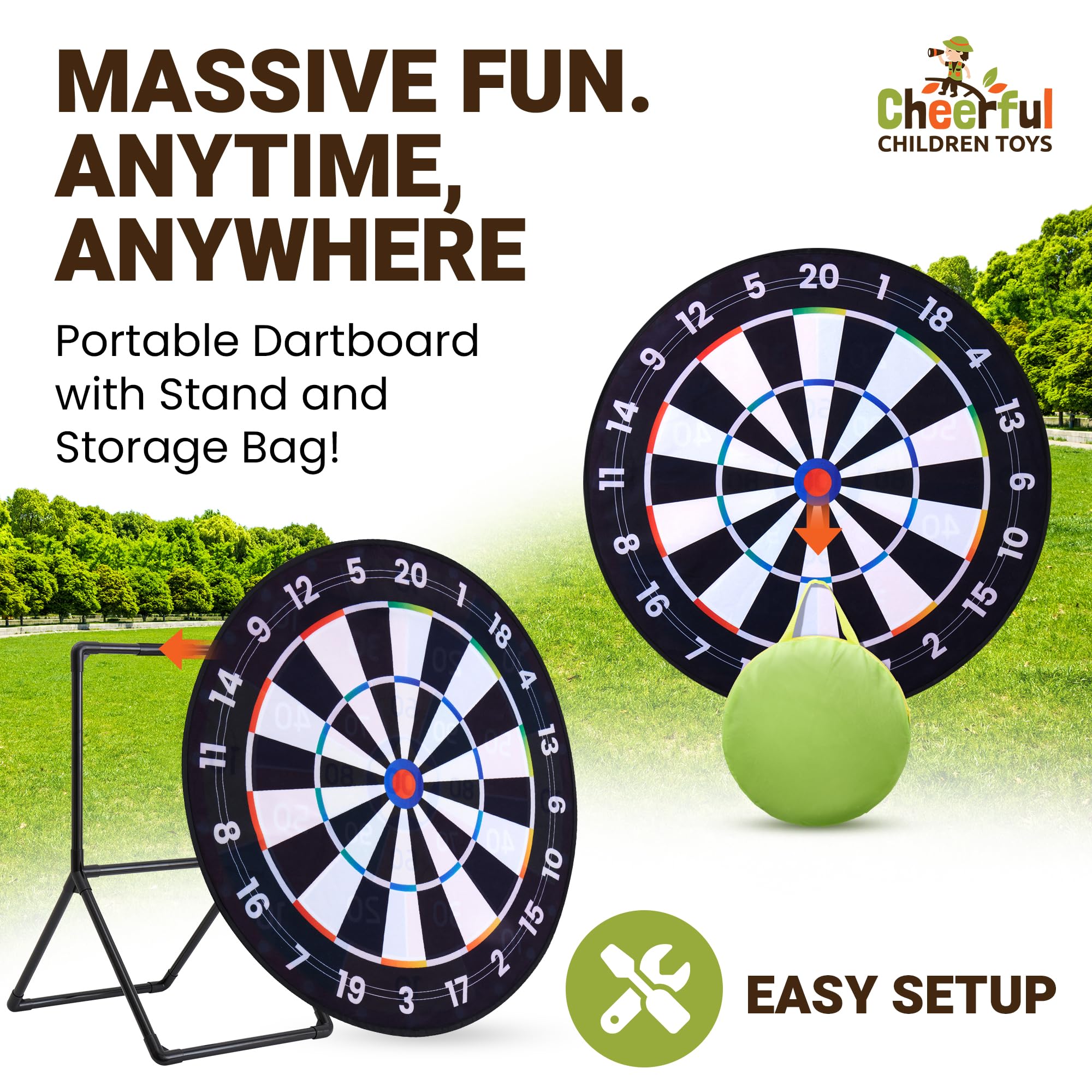 Cheerful Children Toys Jumbo Kids Dart Board XL or XXL, Dart Board Set for Kids, Reversible Design, Sturdy Stand - Image 3