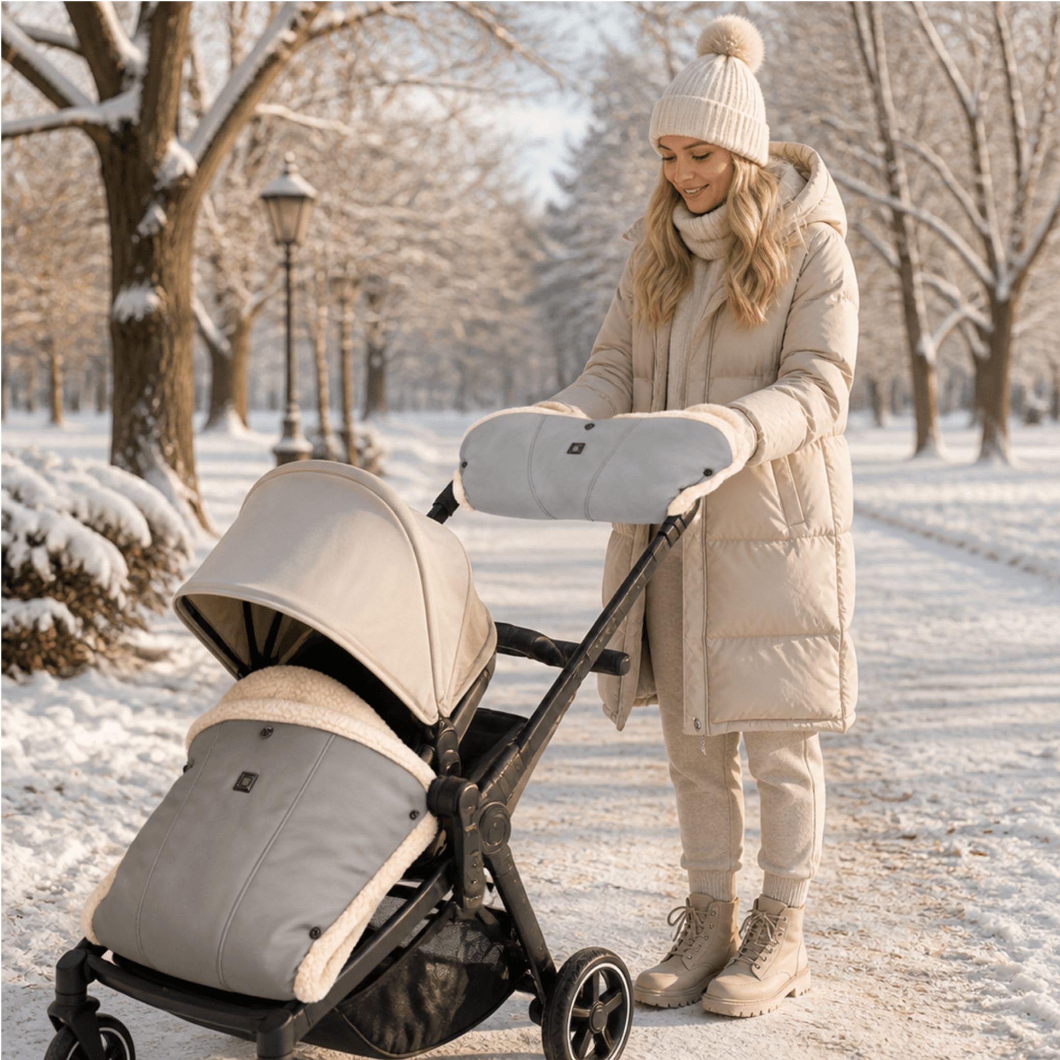 Moon Handmuff Premium & Windel Blaubaer | Passend für Kinderwagen & Buggy | Wasser- und windabweisender Handwärmer mit kuscheligem Innenfutter, | Handschuhe Ideal für kalte Tage | Einfach anzubringen