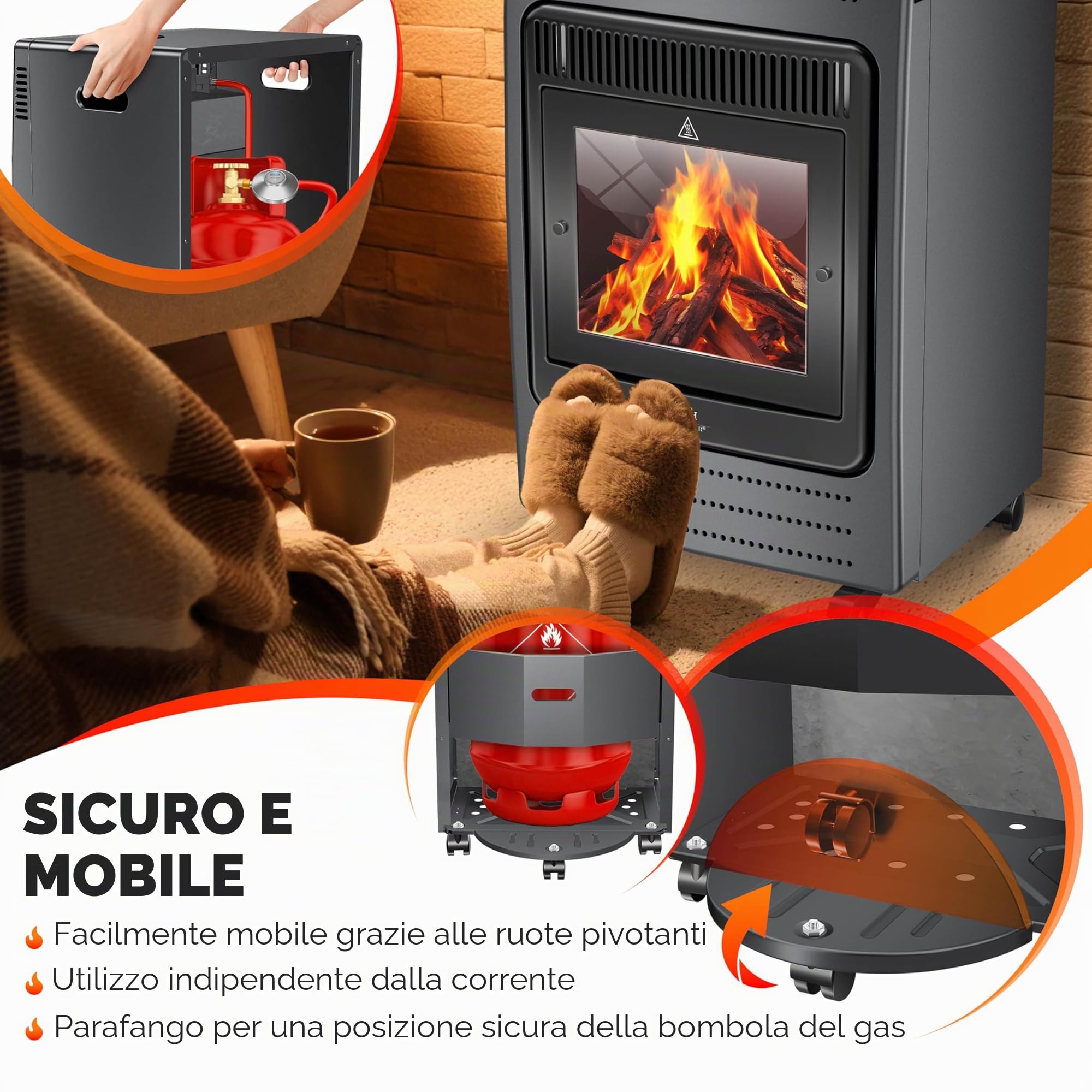 Kesser Stufa a 3,4 kW, con regolatore di pressione, tubo gas, 2 livelli di riscaldamento a infrarossi, 3400 W, riscaldamento fino a 11 kg bombole